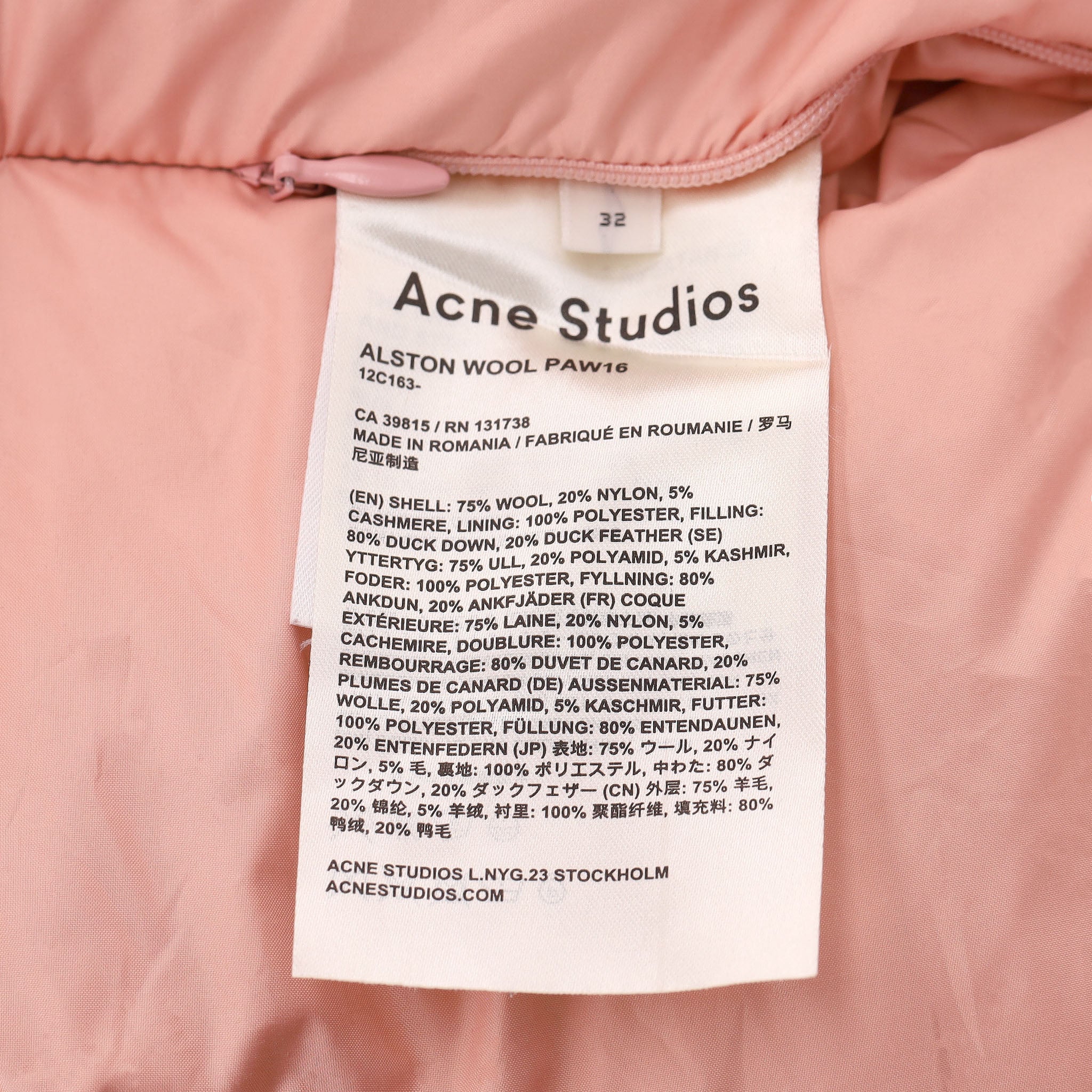 Acne Studios 'Alston' Oversized Wool & Cashmere Blend Down Parka Coat. Size 32FR - Image 8