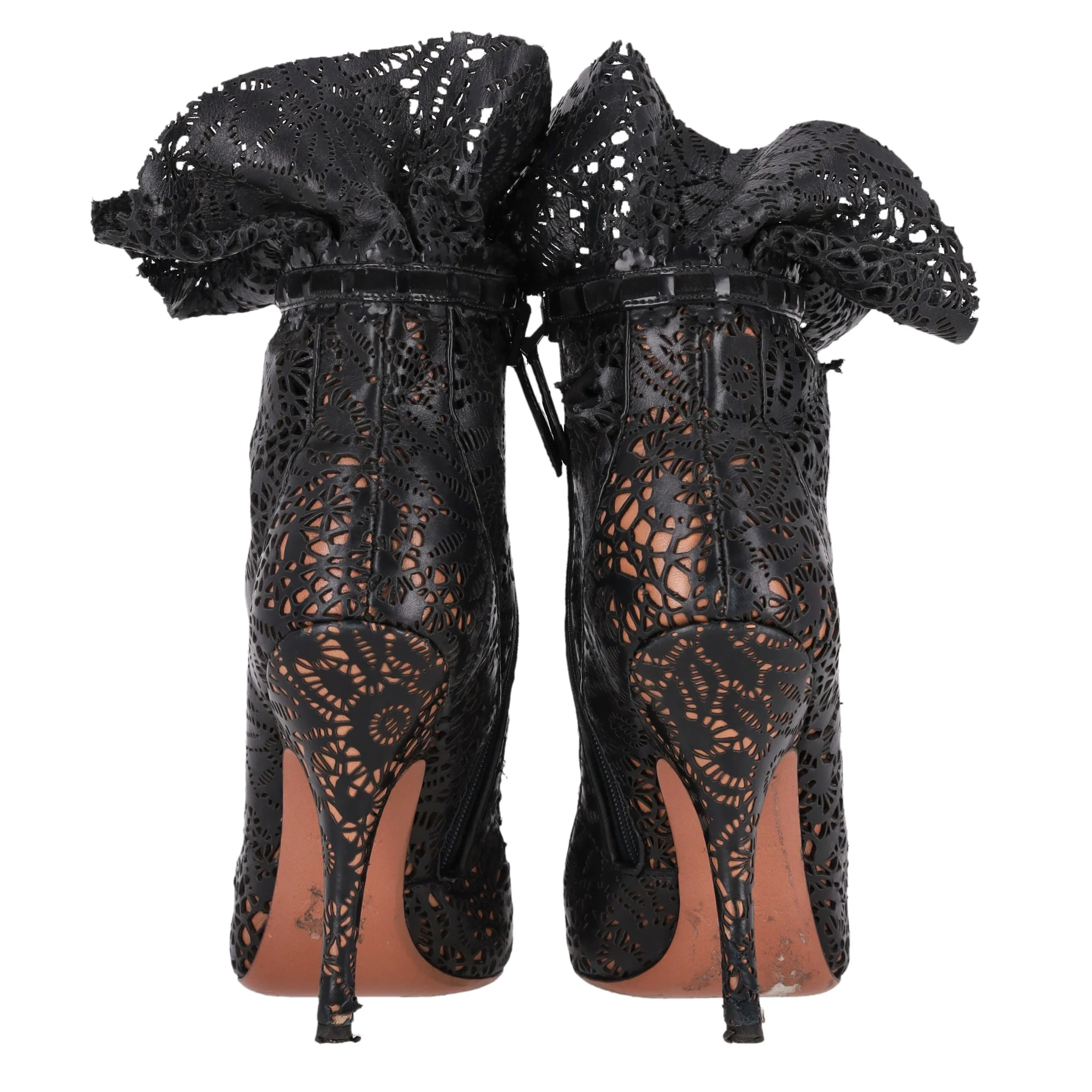 Alaia Laser-Cut & Lace Detail Leather Ankle Boots. Size 38 - Image 4