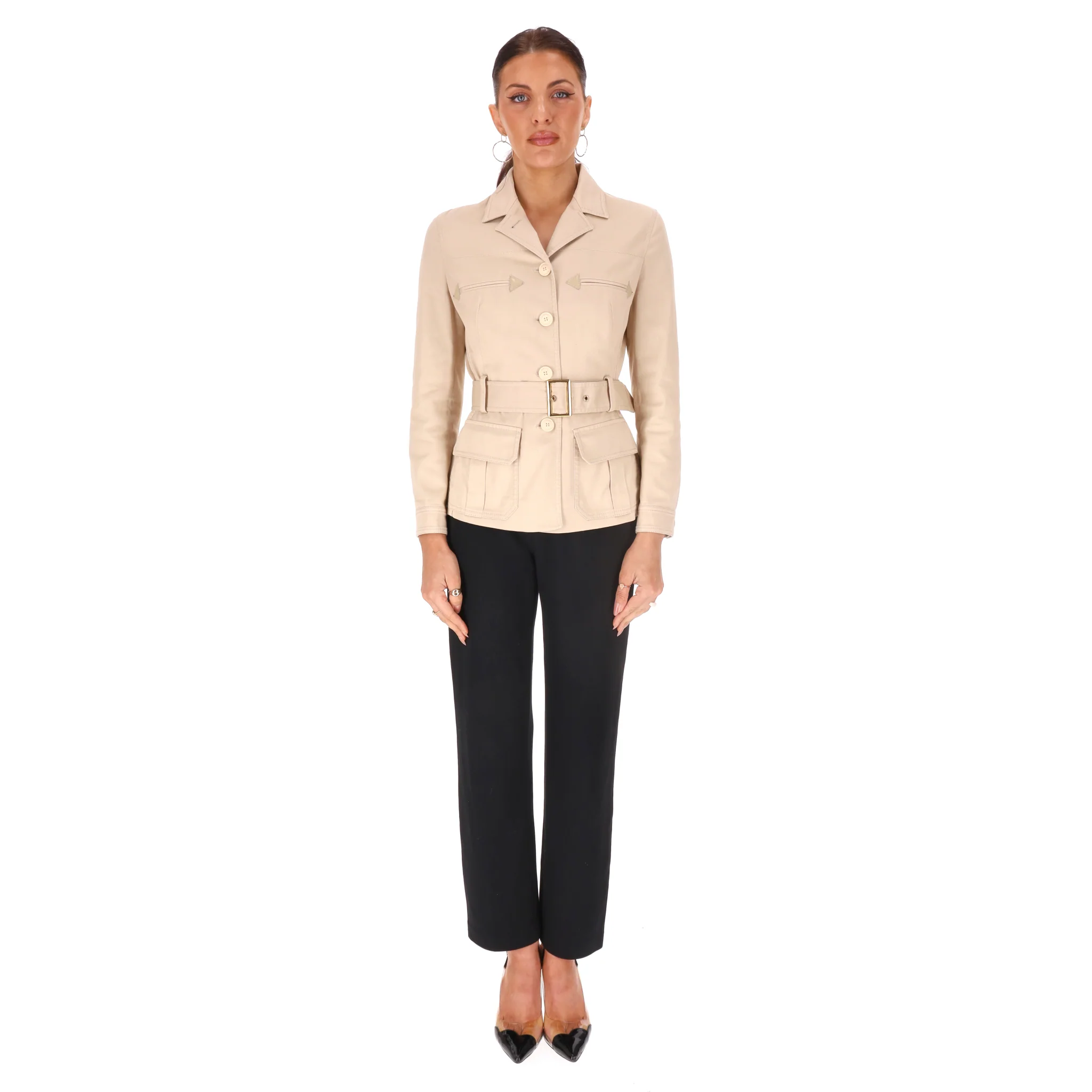 Alberta Ferretti Belted Cotton-Blend Jacket. Size 40IT - Image 2