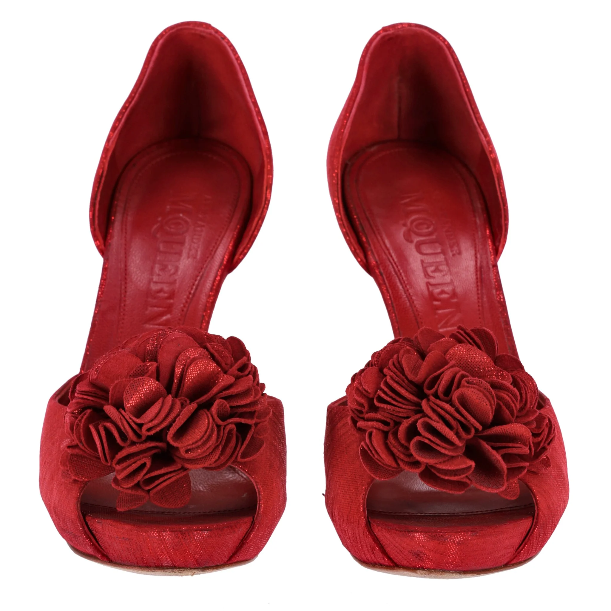 Alexander McQueen Metallic Fabric Flower Embellished Pumps. Size 37 - Image 2
