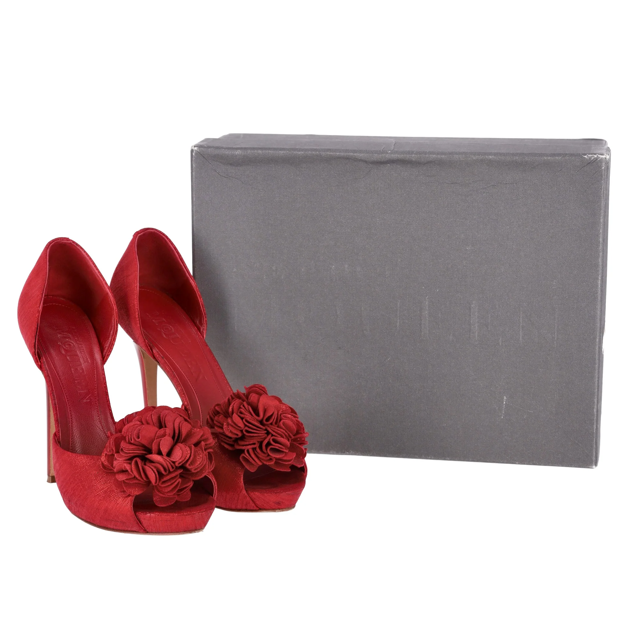 Alexander McQueen Metallic Fabric Flower Embellished Pumps. Size 37 - Image 3