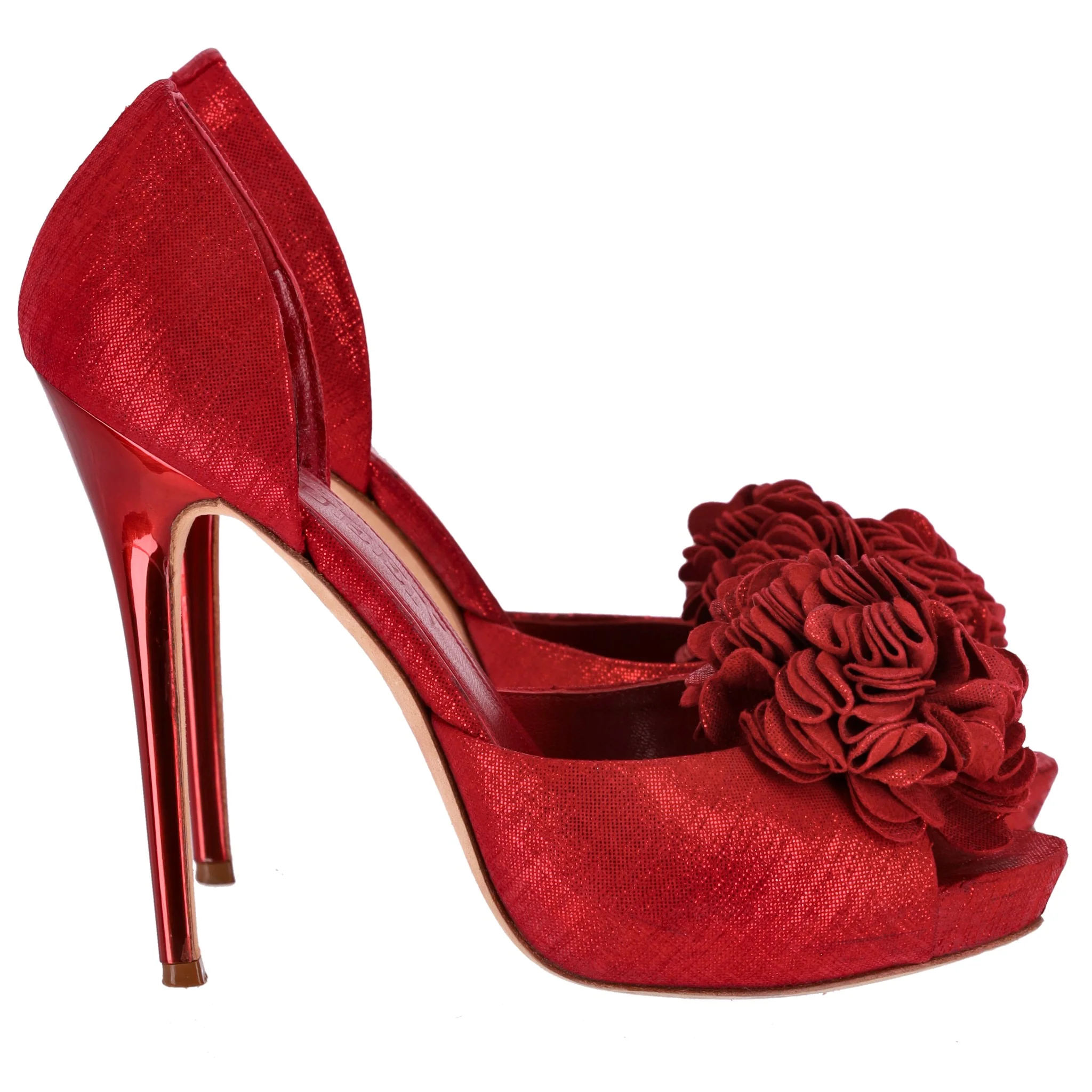 Alexander McQueen Metallic Fabric Flower Embellished Pumps. Size 37 - Image 4