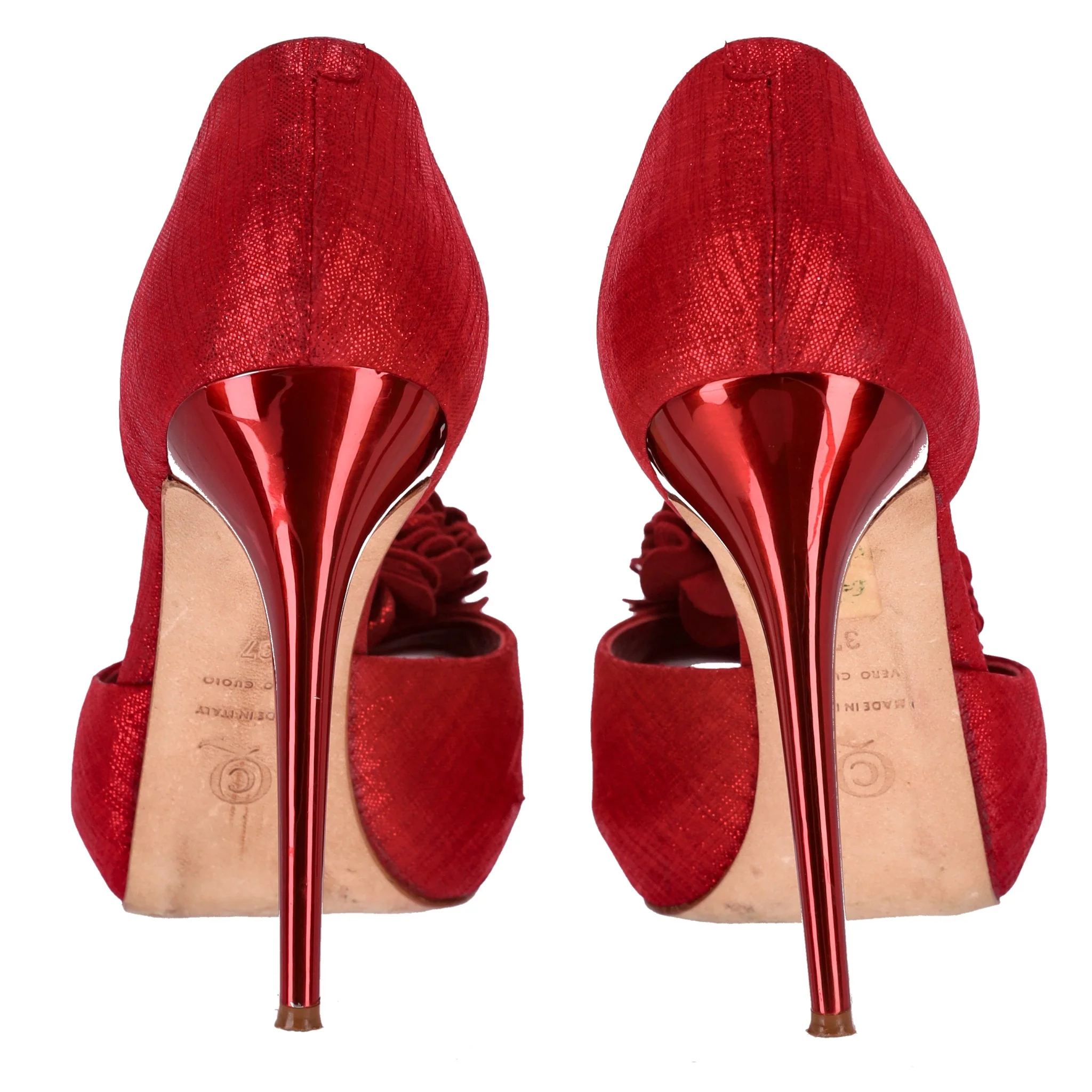 Alexander McQueen Metallic Fabric Flower Embellished Pumps. Size 37 - Image 5