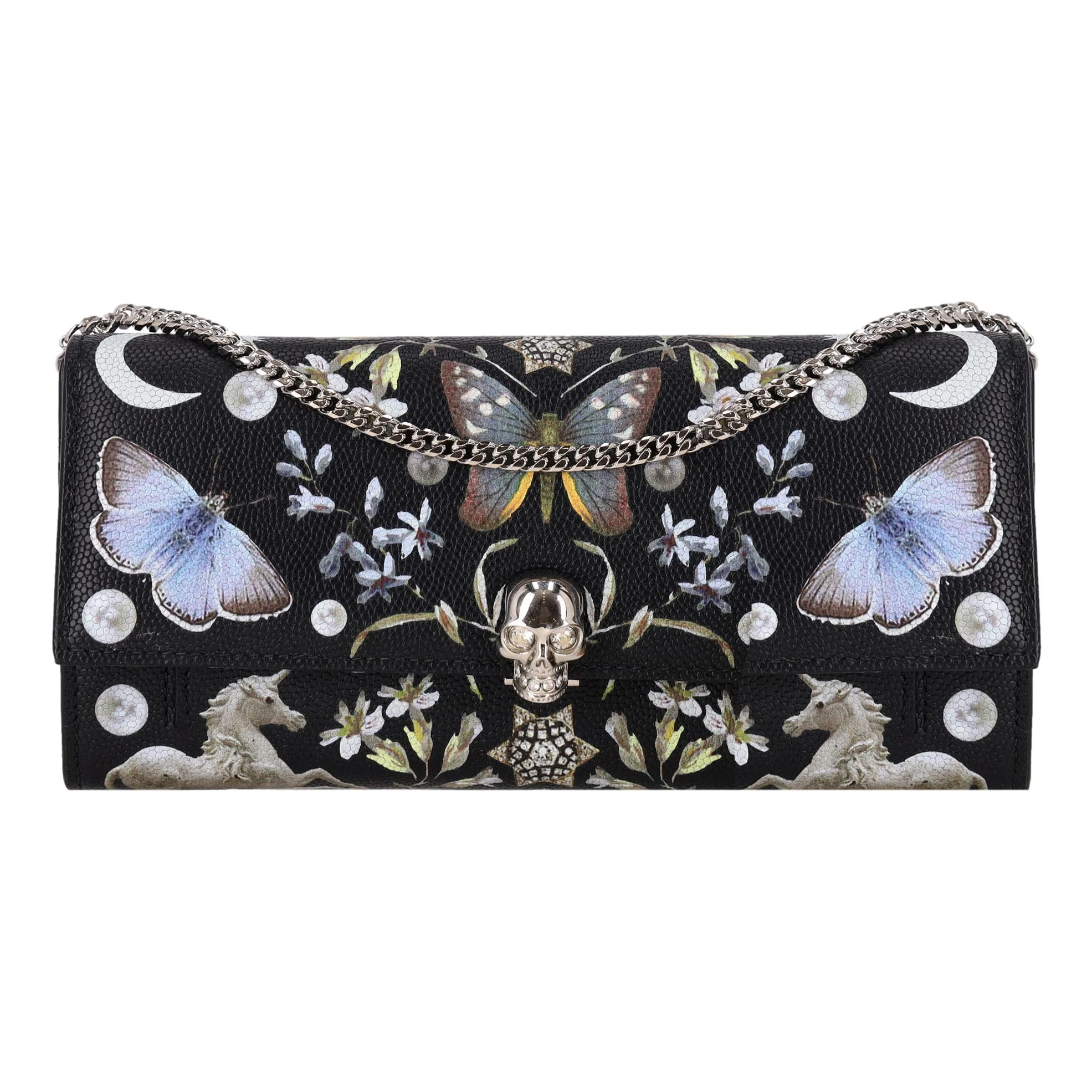 Alexander McQueen Nocturnal Print Leather Skull Wallet On Chain