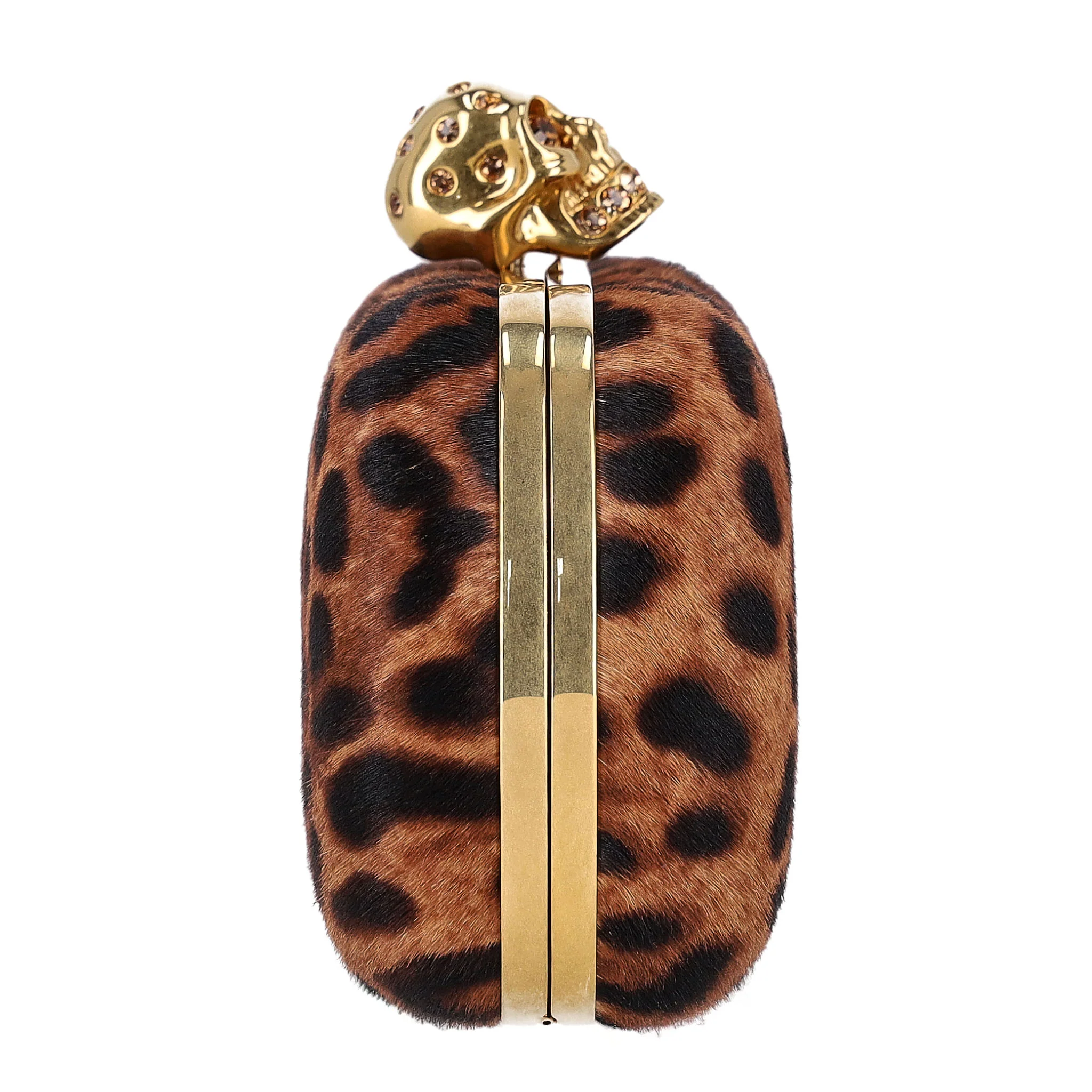 Alexander McQueen Skull Leopard Print Pony Hair Box Clutch Bag - Image 3