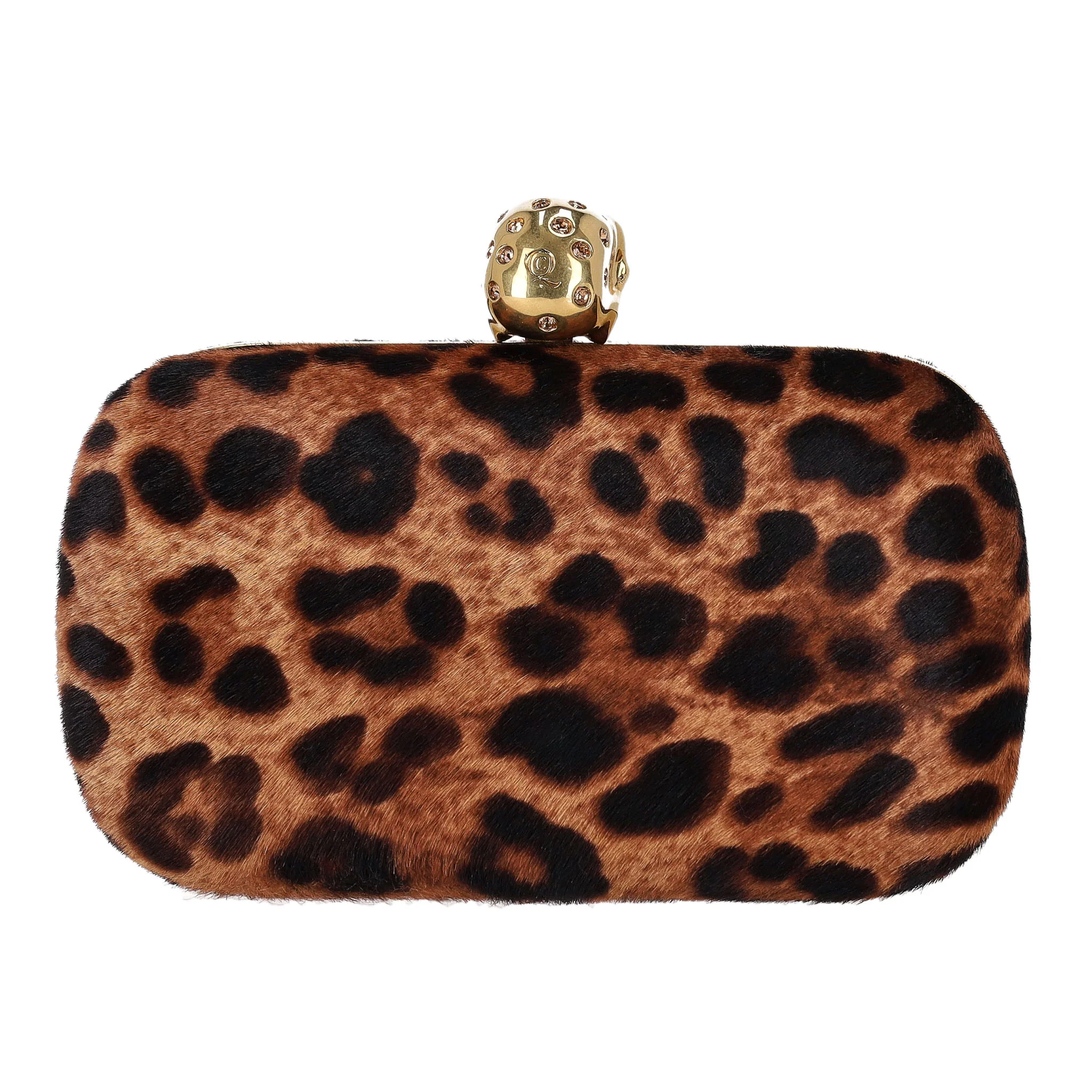 Alexander McQueen Skull Leopard Print Pony Hair Box Clutch Bag - Image 4