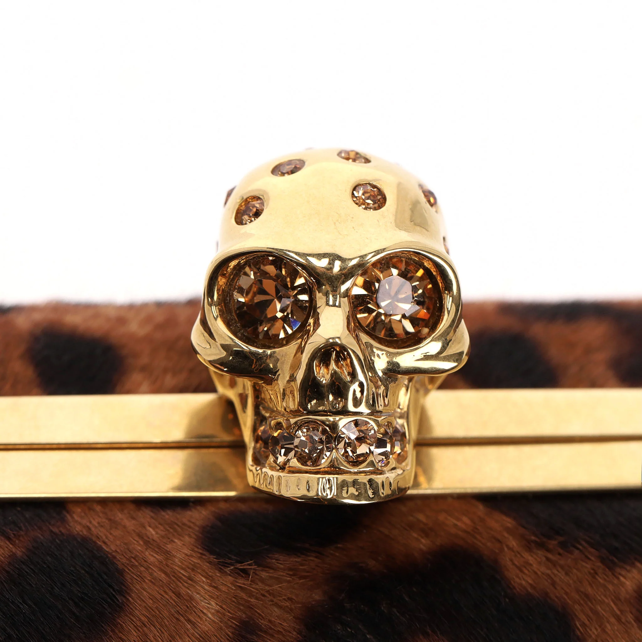Alexander McQueen Skull Leopard Print Pony Hair Box Clutch Bag - Image 7