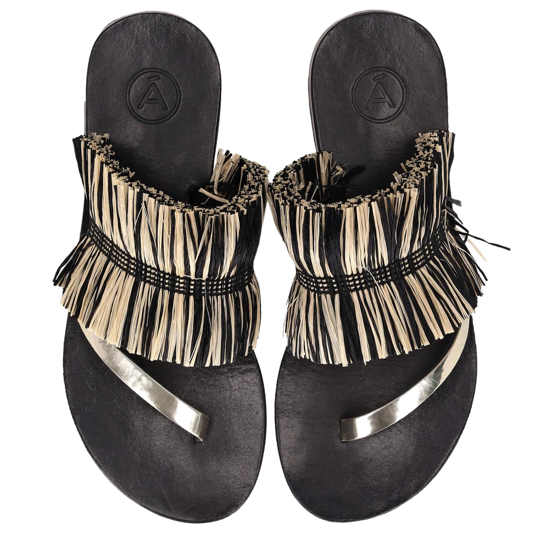 Alvaro Gonzalez Raffia Fringe Thong Leather Sandals. Size 35