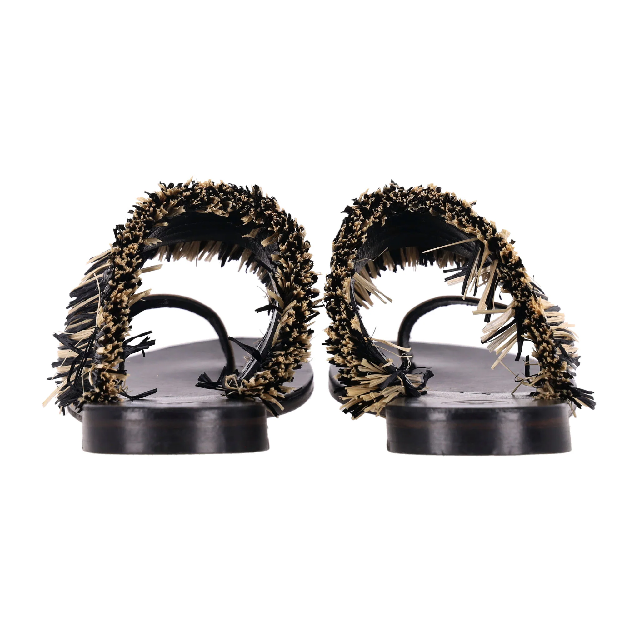 Alvaro Gonzalez Raffia Fringe Thong Leather Sandals. Size 35 - Image 4
