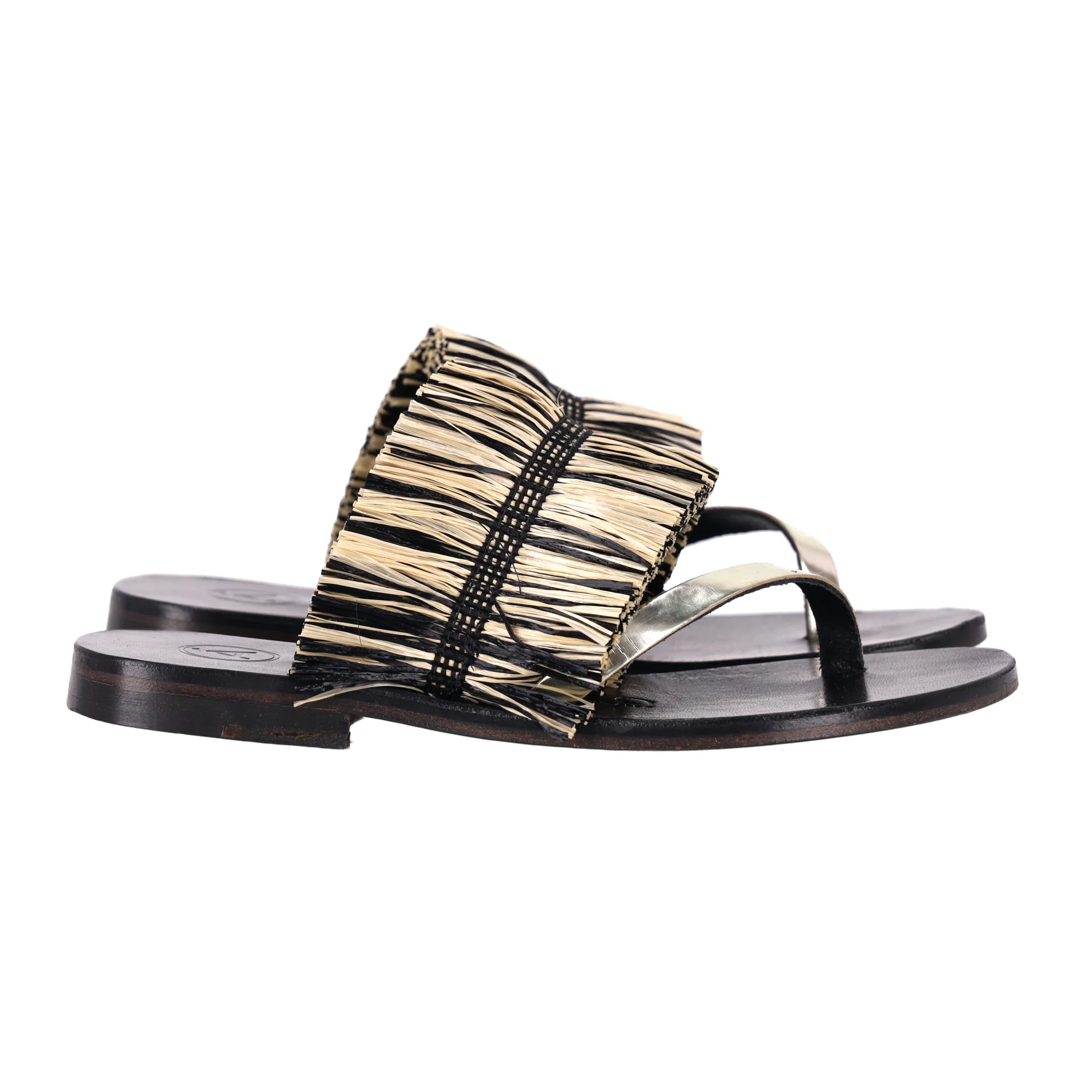 Alvaro Gonzalez Raffia Fringe Thong Leather Sandals. Size 35 - Image 5