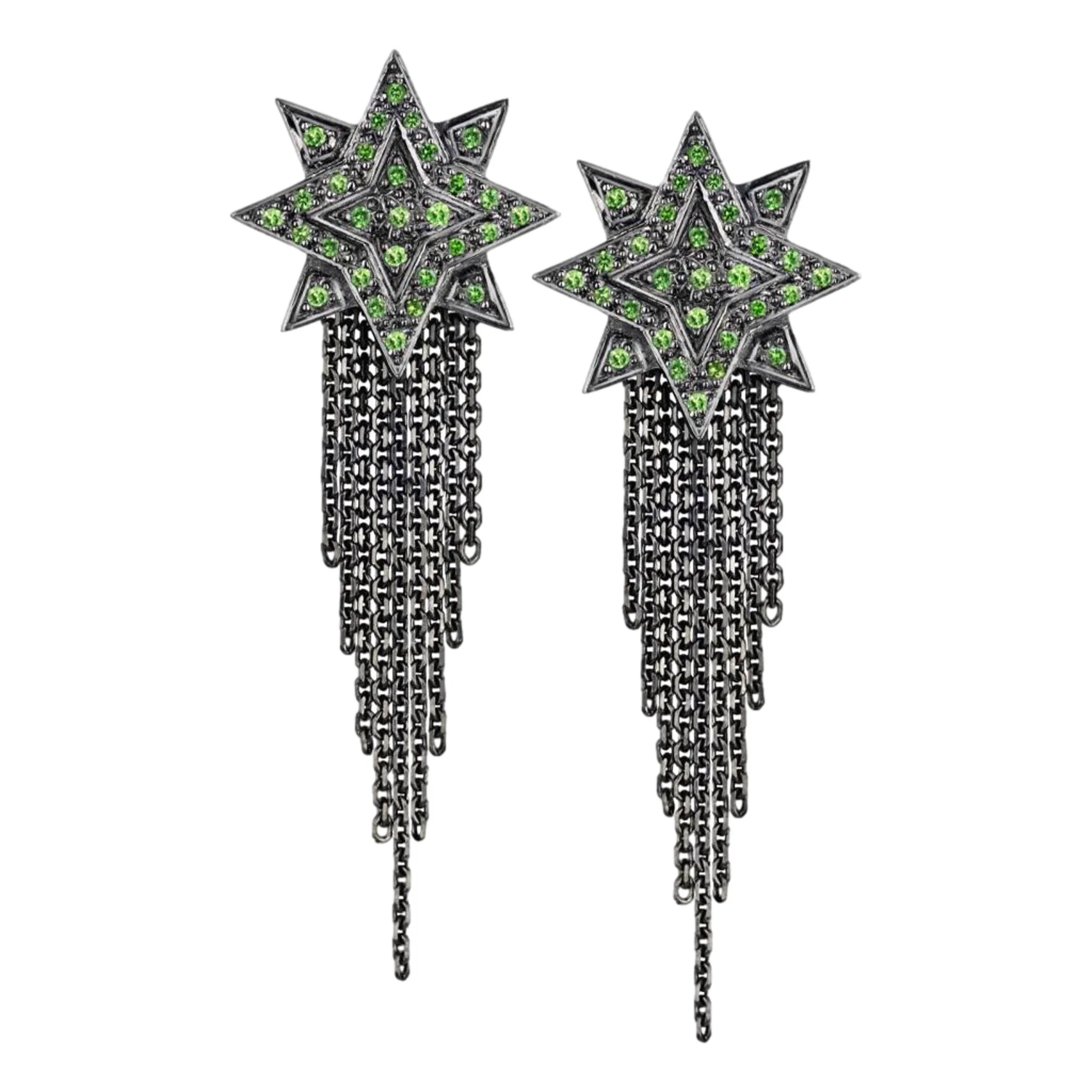 Ana De Costa Shooting Star Earrings in 18k White Gold Rhodium Plated & Tsavorite