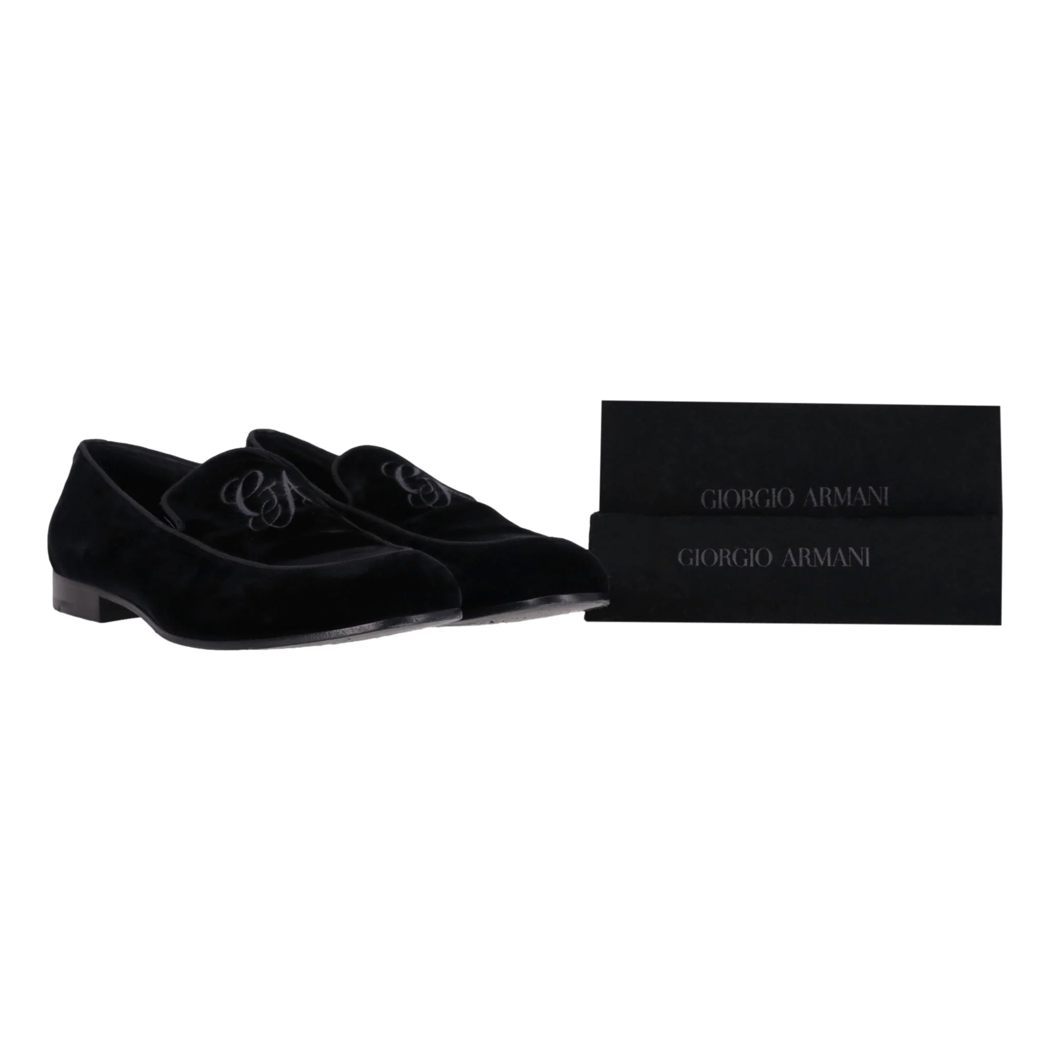 Giorgio Armani Logo Embroidered Velvet Loafers. Size 42 - Image 2