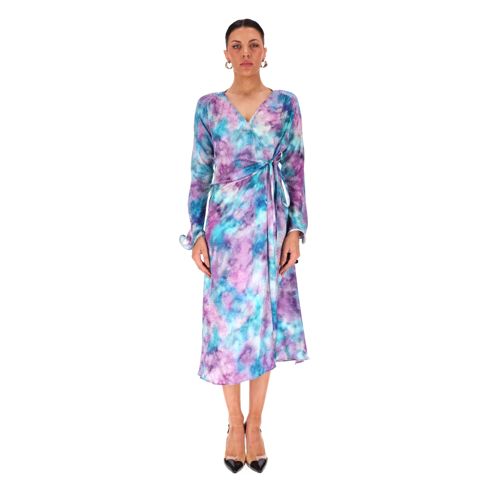 Art Dealer Silk Tie-Dye Wrap Dress. Size M - Image 2