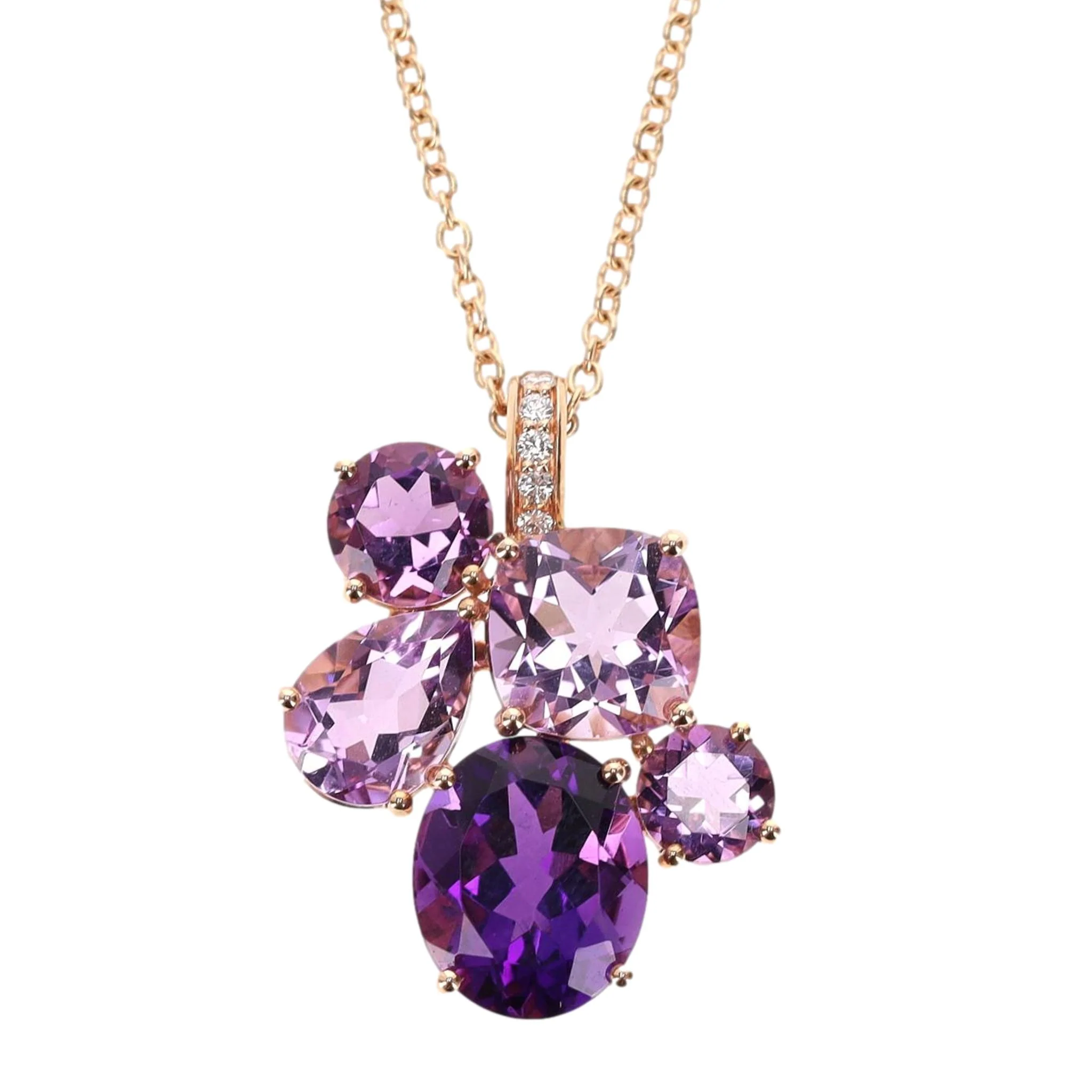 Asprey Chaos Pendant With Amethyst, Kunzite & Diamond In 18k Rose Gold Necklace