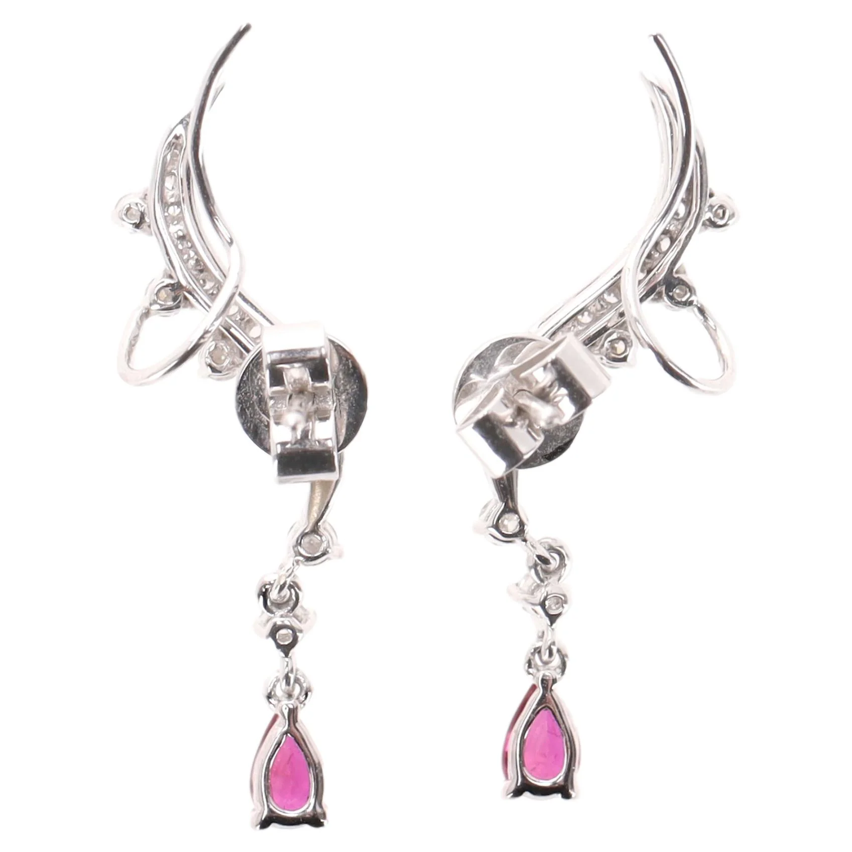 Aureliean Lover's Ruby & Diamond Ear Climber Earrings In 18k White Gold - Image 6