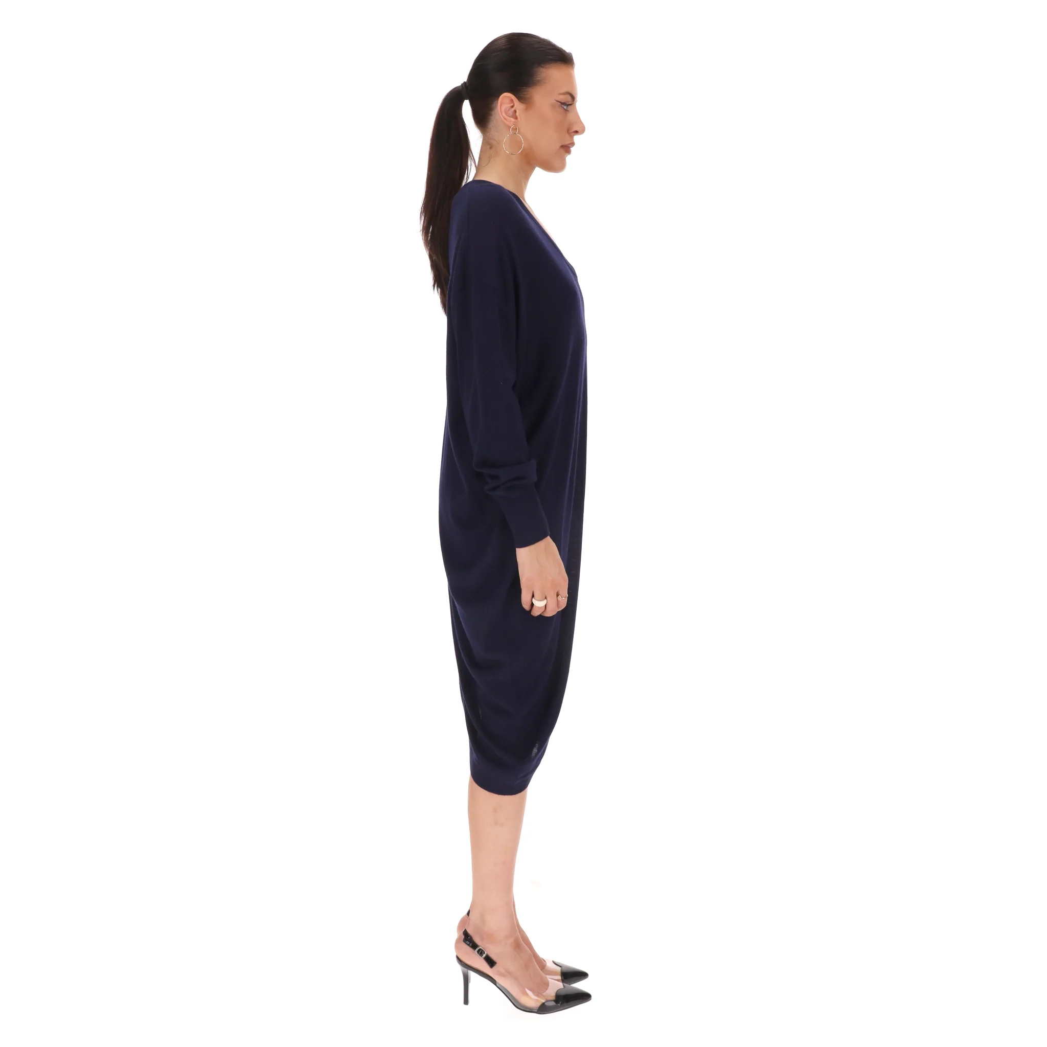 Balenciaga Wool, Silk & Cashmere Blend Asymmetric Dress. Size 38FR - Image 3