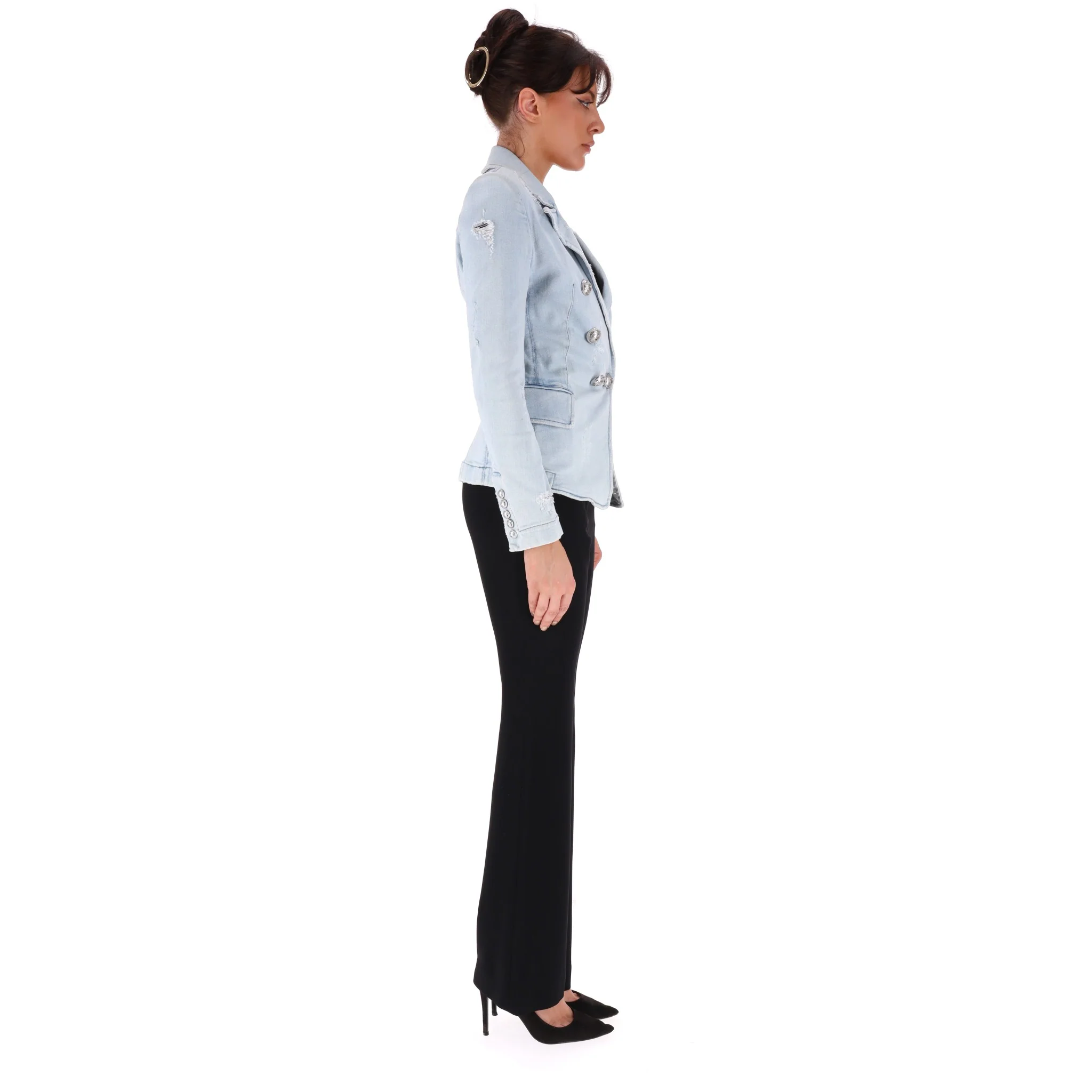 Balmain Double-Breasted Denim Jacket/Blazer. Size 34FR - Image 3