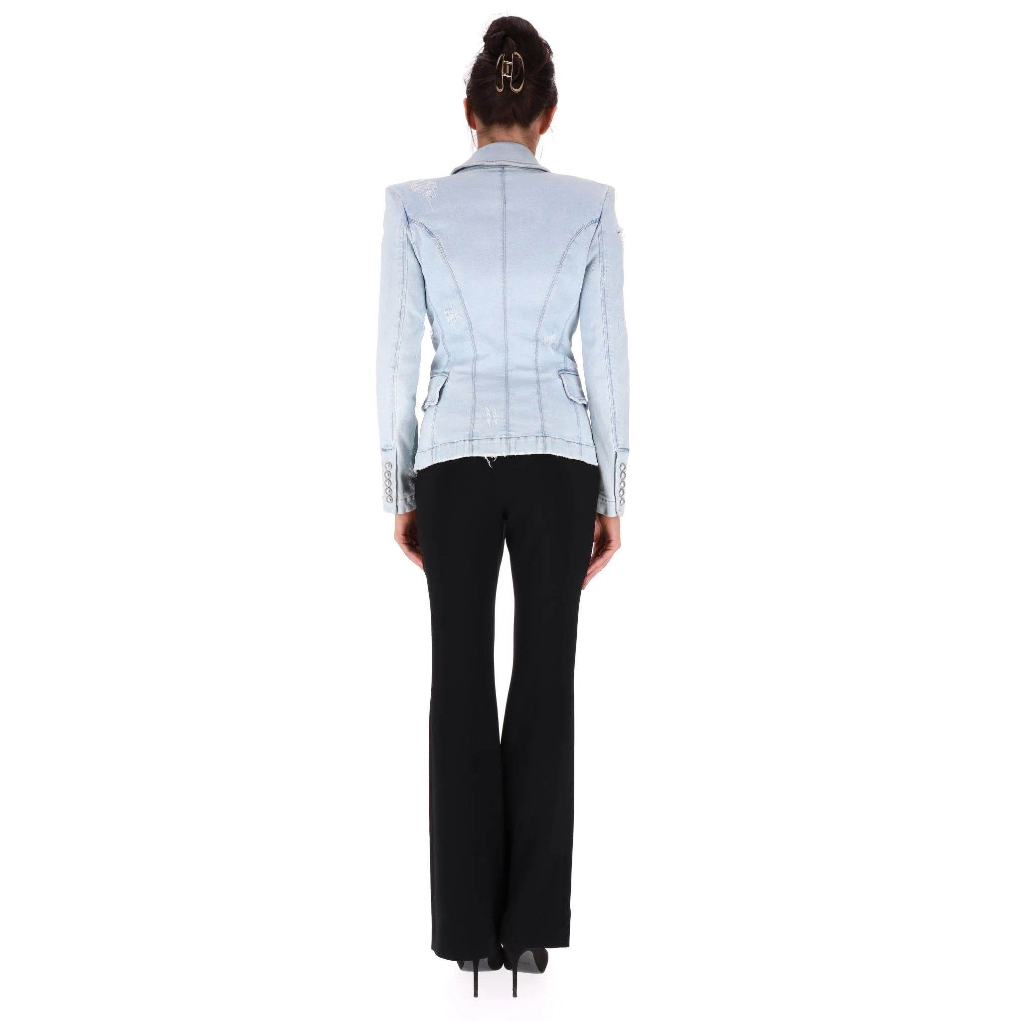Balmain Double-Breasted Denim Jacket/Blazer. Size 34FR - Image 4