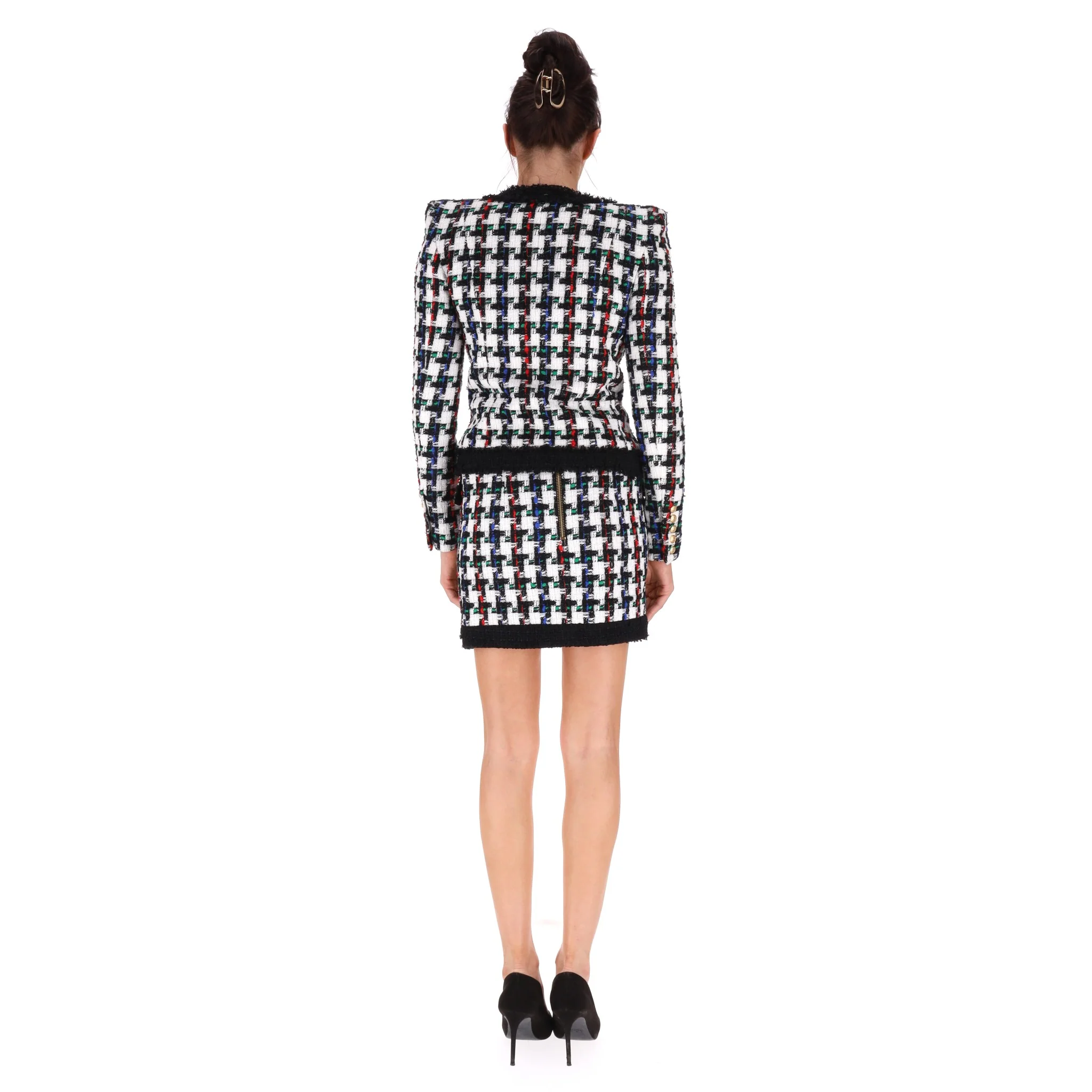 Balmain Wool Blend Houndstooth Tweed Jacket & Skirt Set. Size 34/36FR - Image 4