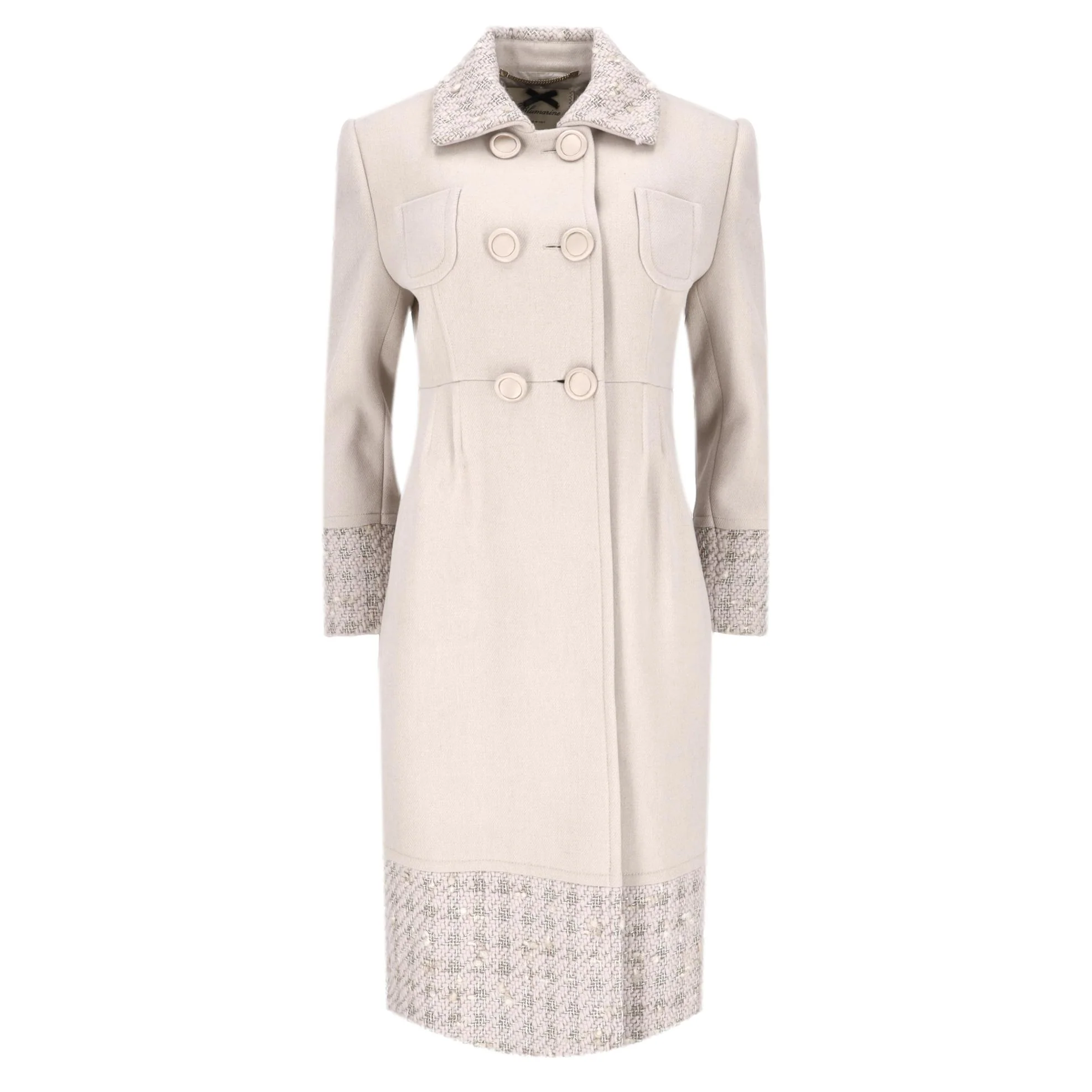 Blumarine Virgin Wool & Alpaca Blend Coat With A Tweed Trim. Size 44IT