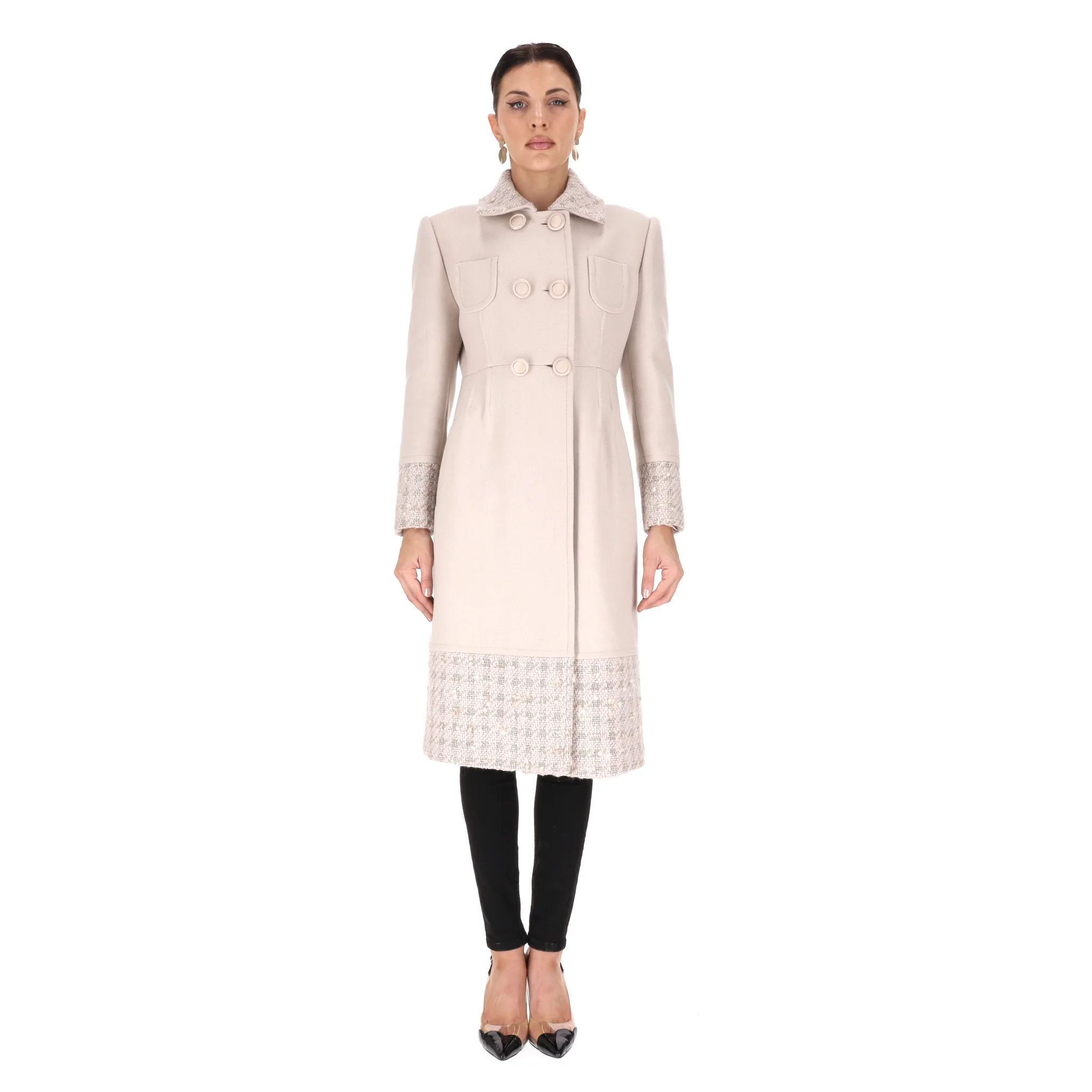 Blumarine Virgin Wool & Alpaca Blend Coat With A Tweed Trim. Size 44IT - Image 2
