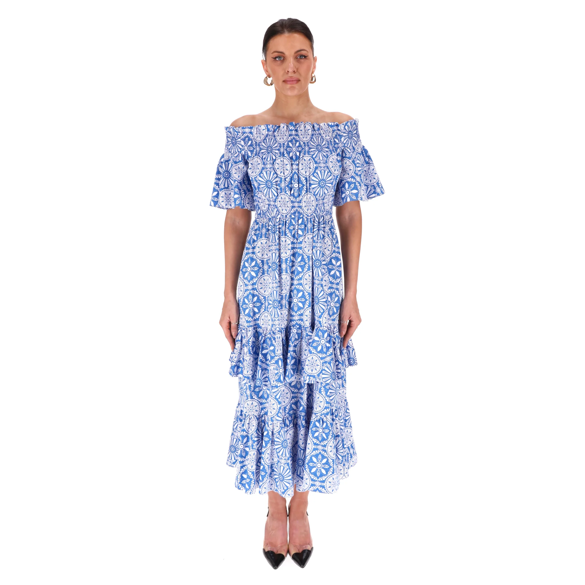 Borgo De Nor Off-Shoulder Tiered Cotton Dress. Size 8UK - Image 2