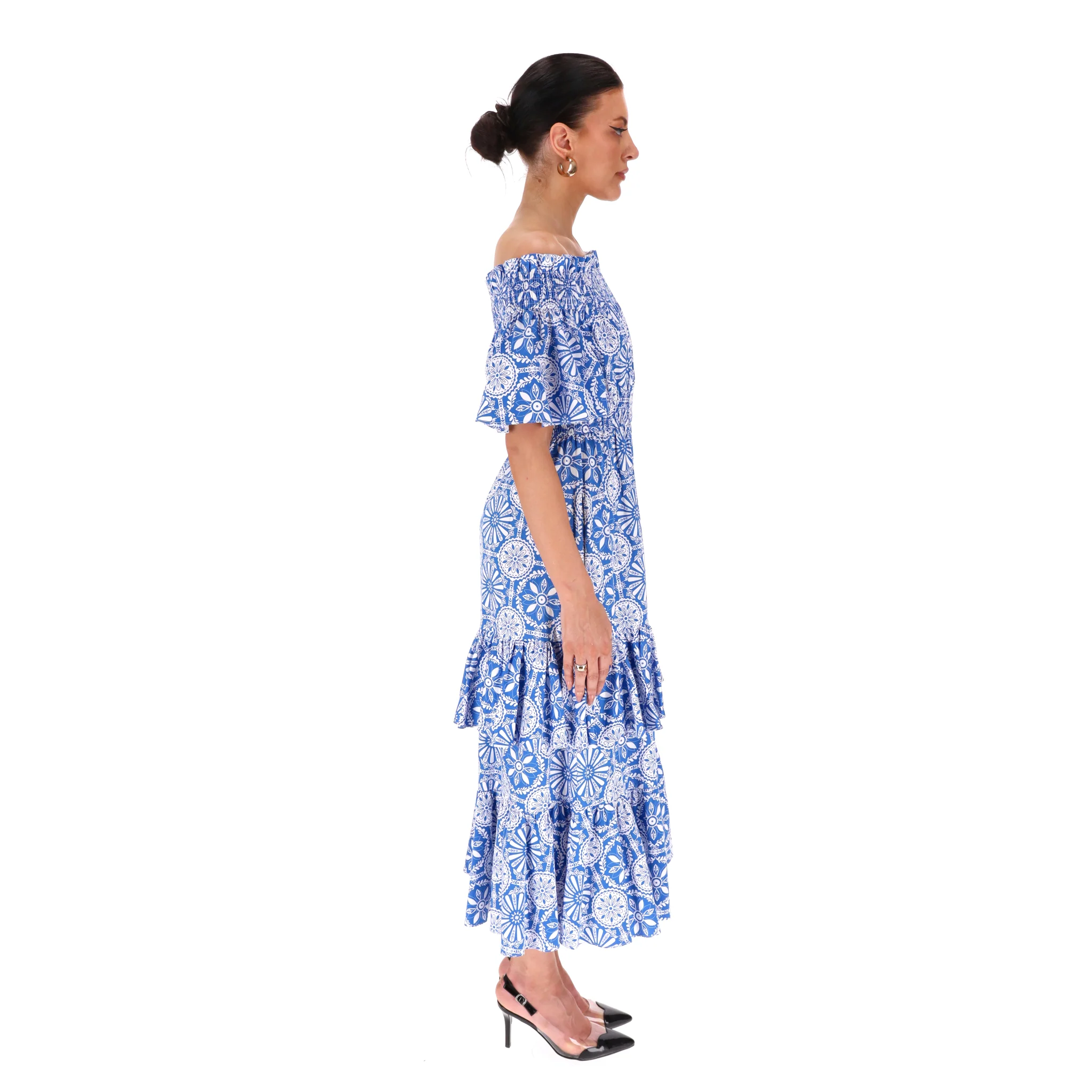 Borgo De Nor Off-Shoulder Tiered Cotton Dress. Size 8UK - Image 3