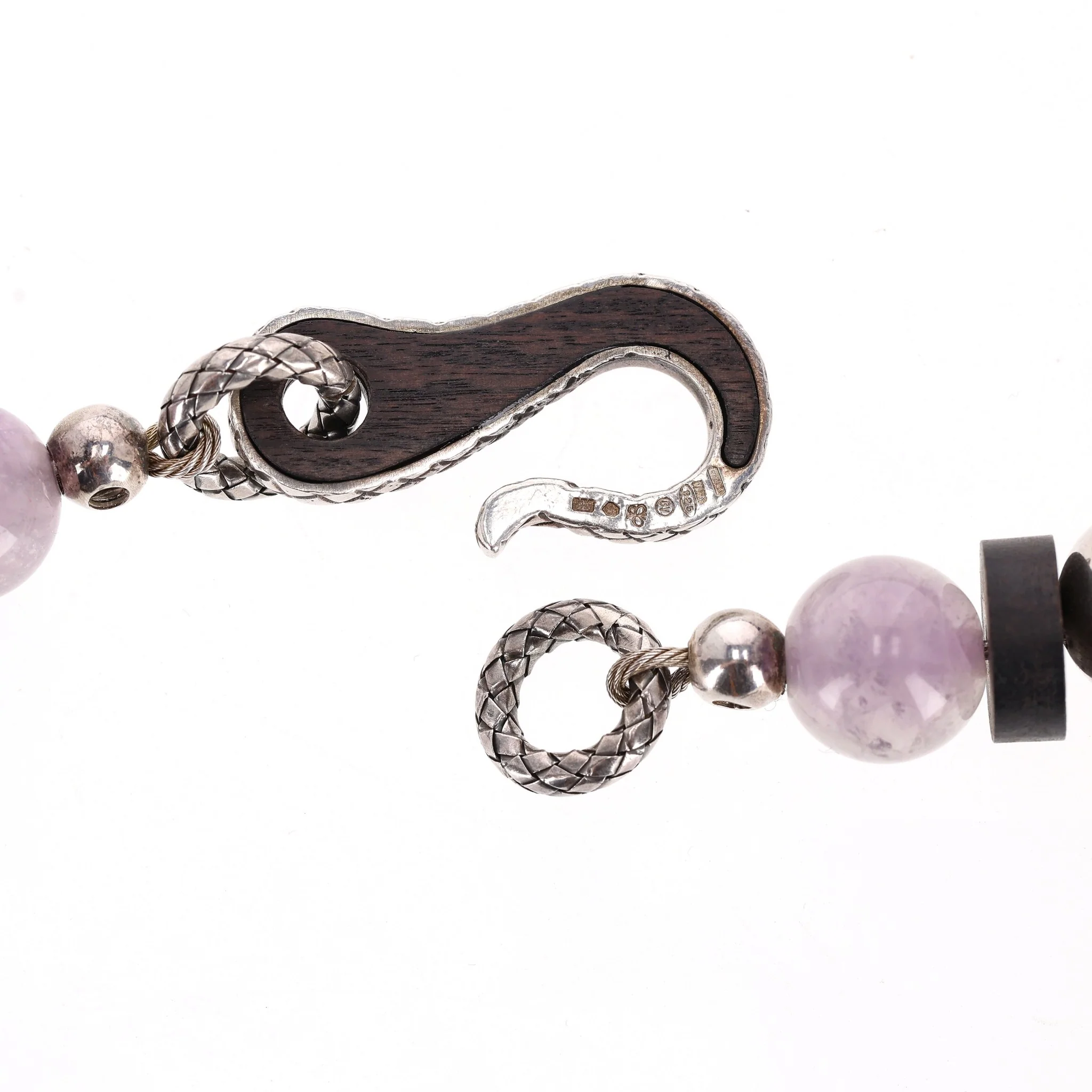 Bottega Veneta Amythest, Rose Quartz, Sterling Silver & Wood Necklace with Onyx Faceted Drop Earrings - Image 7