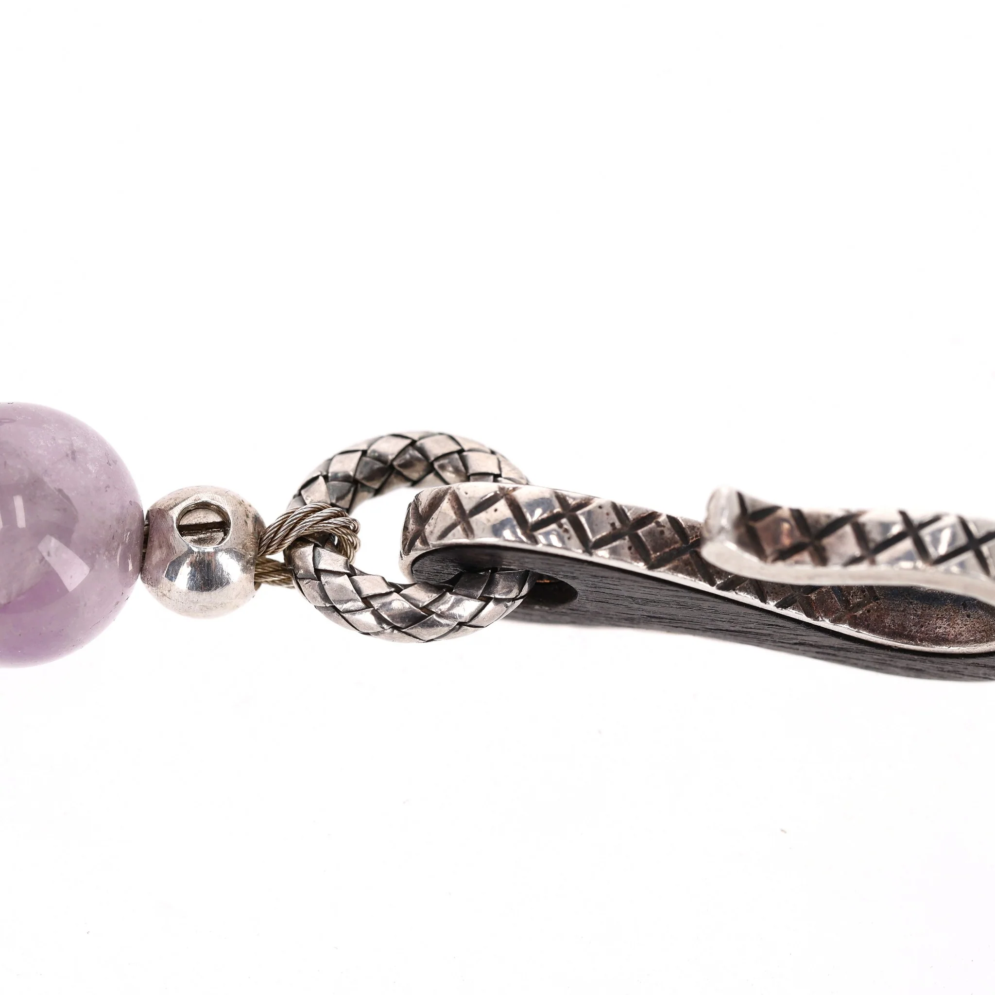 Bottega Veneta Amythest, Rose Quartz, Sterling Silver & Wood Necklace with Onyx Faceted Drop Earrings - Image 8