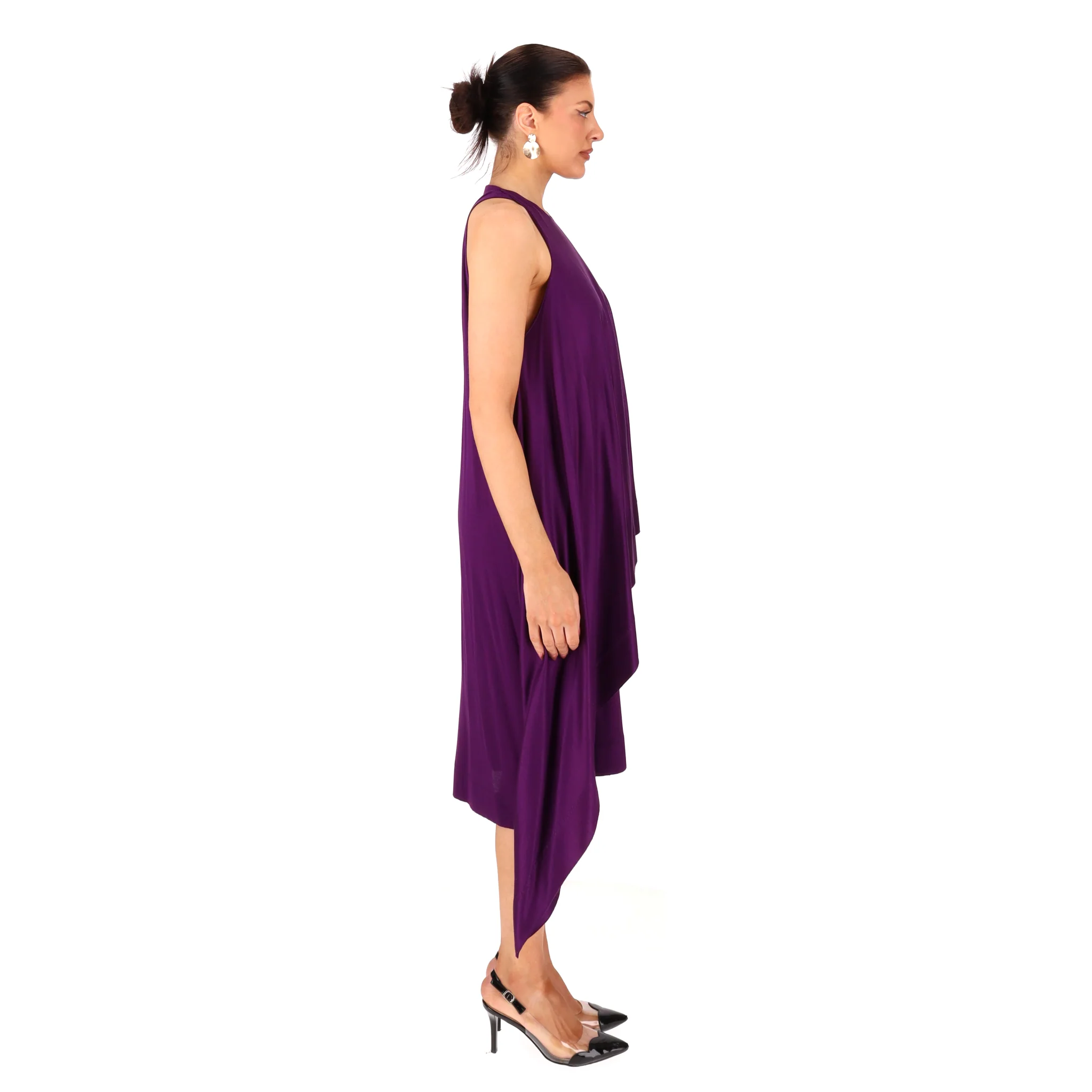 Bottega Veneta Asymmetric Tiered Silk Midi Dress. Size 42IT - Image 3