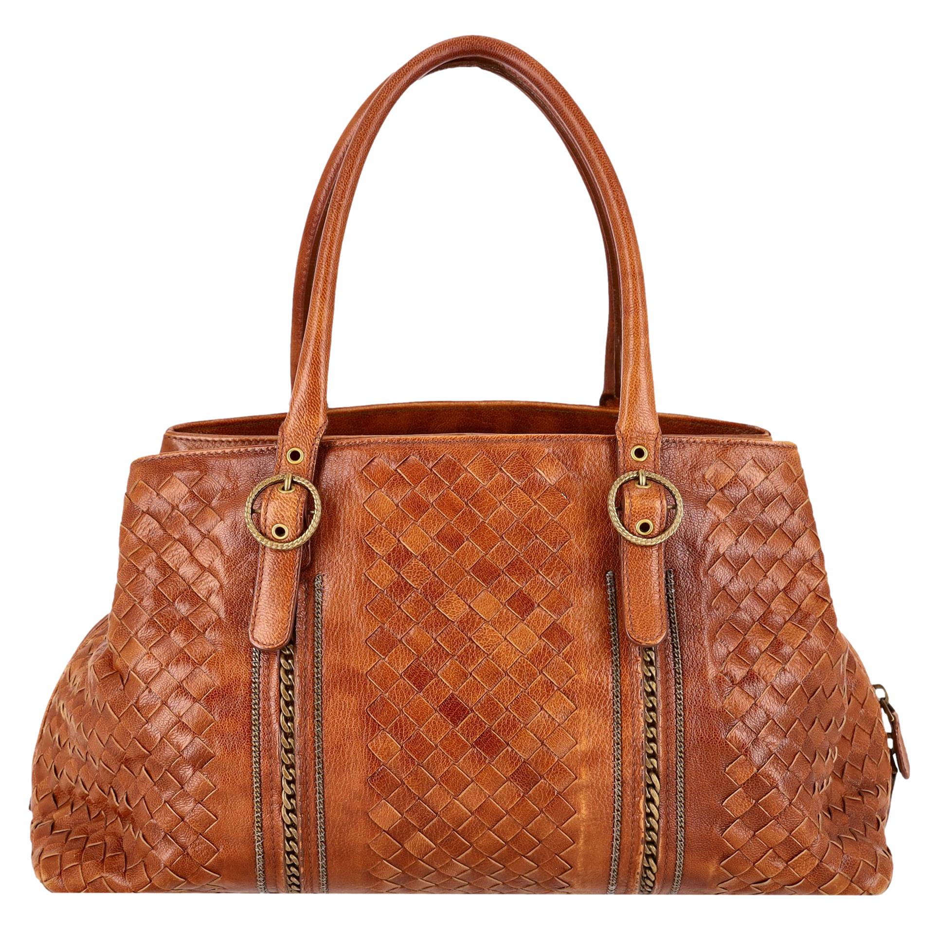 Bottega Veneta Intrecciato Chain-Link Trim Leather Shoulder Bag