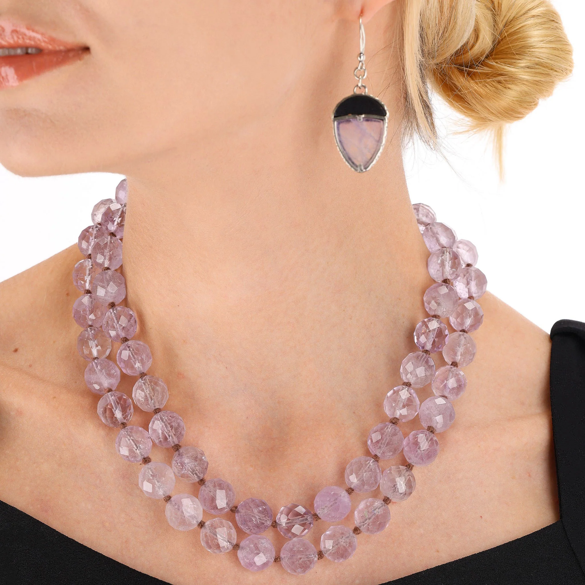 Bottega Veneta Rose Quartz Beaded Necklace & Matching Earrings Set - Image 2