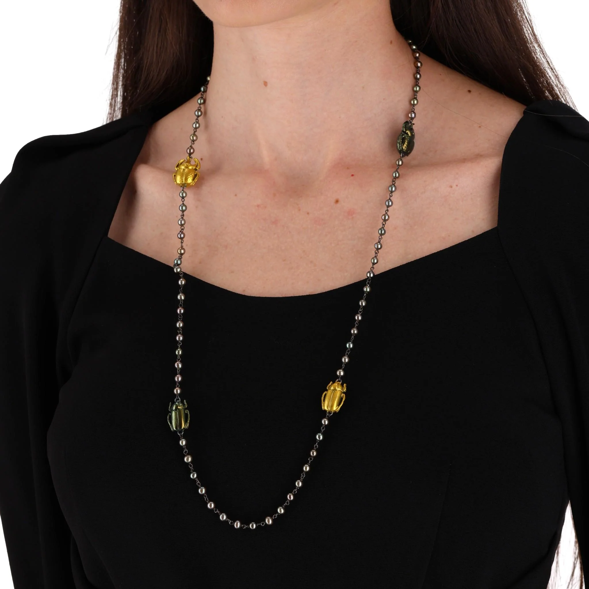 Bottega Veneta Scarab Necklace With Fresh Water Pearls, Oxidized Sterling Silver & Gold Plated - Image 3