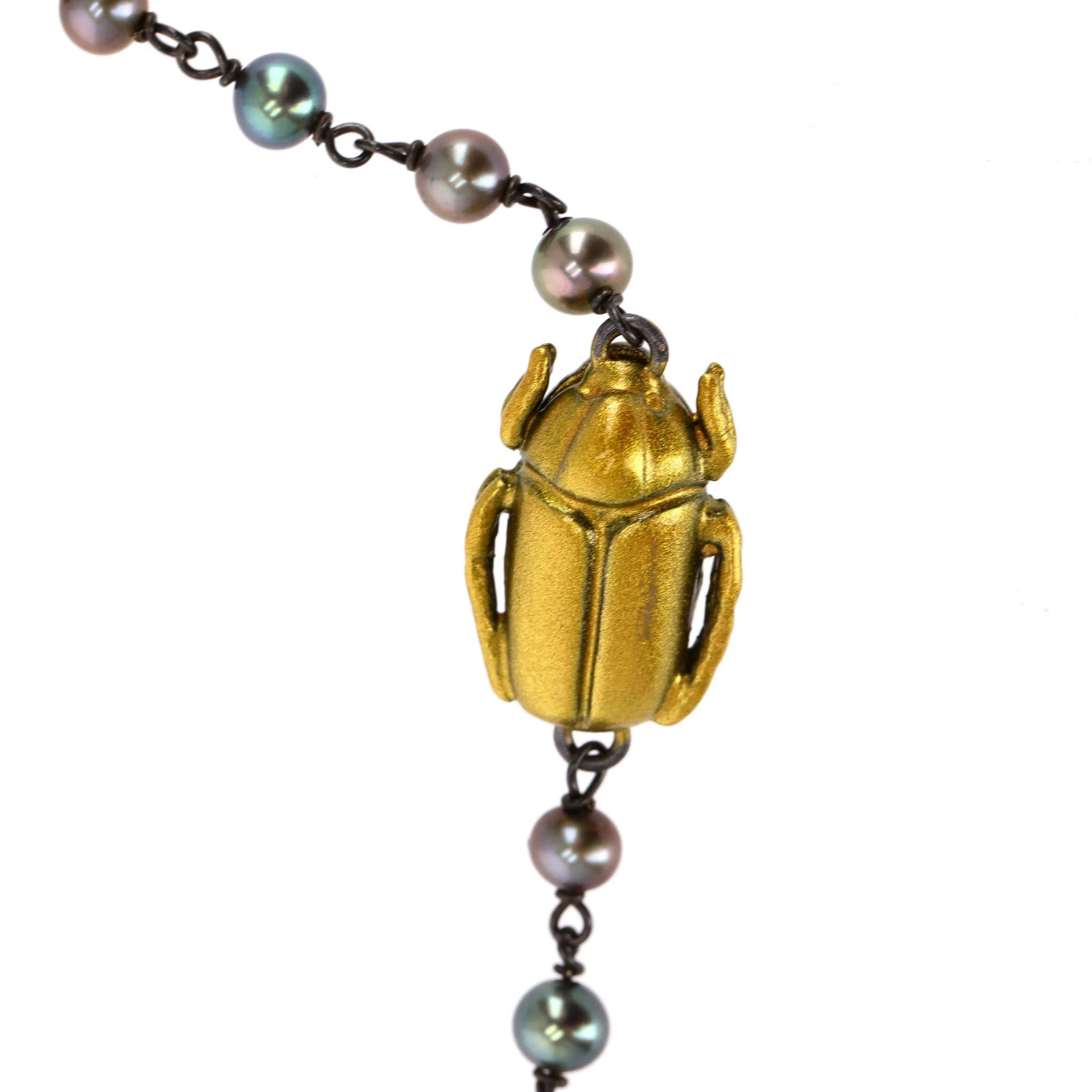 Bottega Veneta Scarab Necklace With Fresh Water Pearls, Oxidized Sterling Silver & Gold Plated - Image 5
