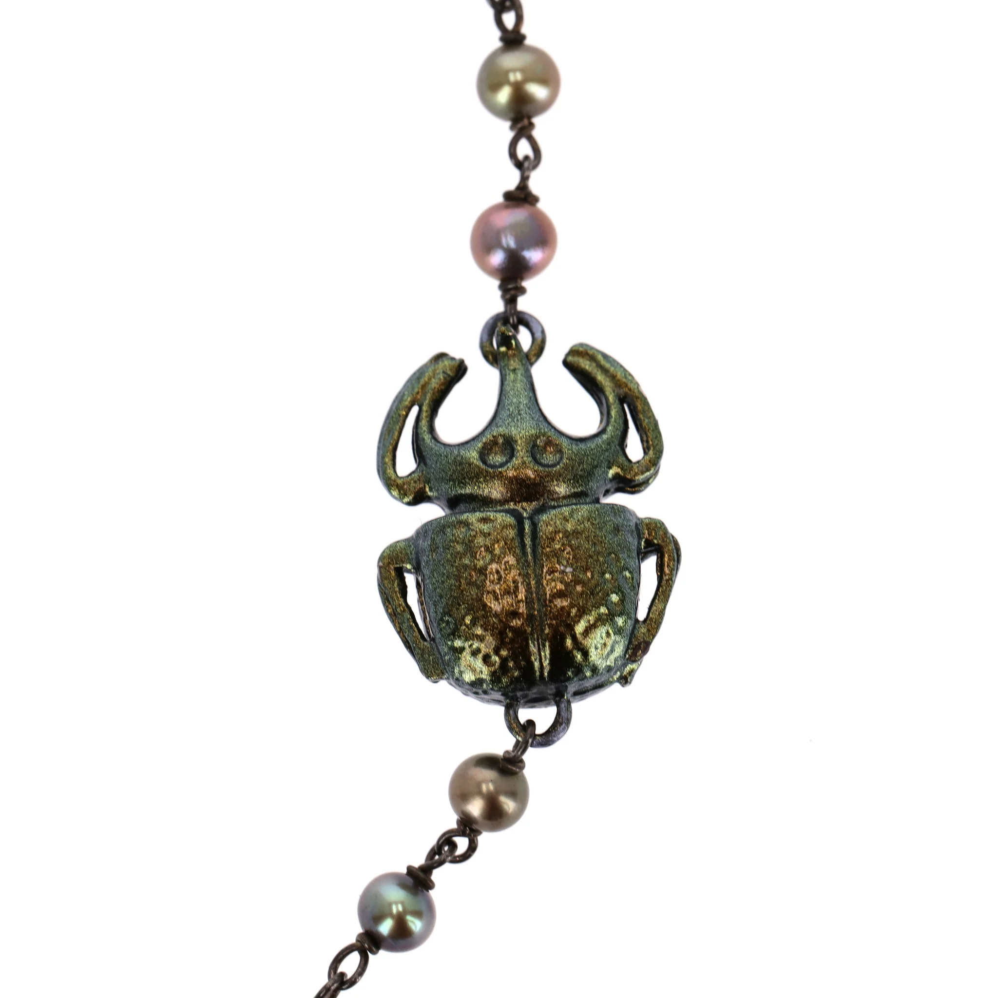 Bottega Veneta Scarab Necklace With Fresh Water Pearls, Oxidized Sterling Silver & Gold Plated - Image 6