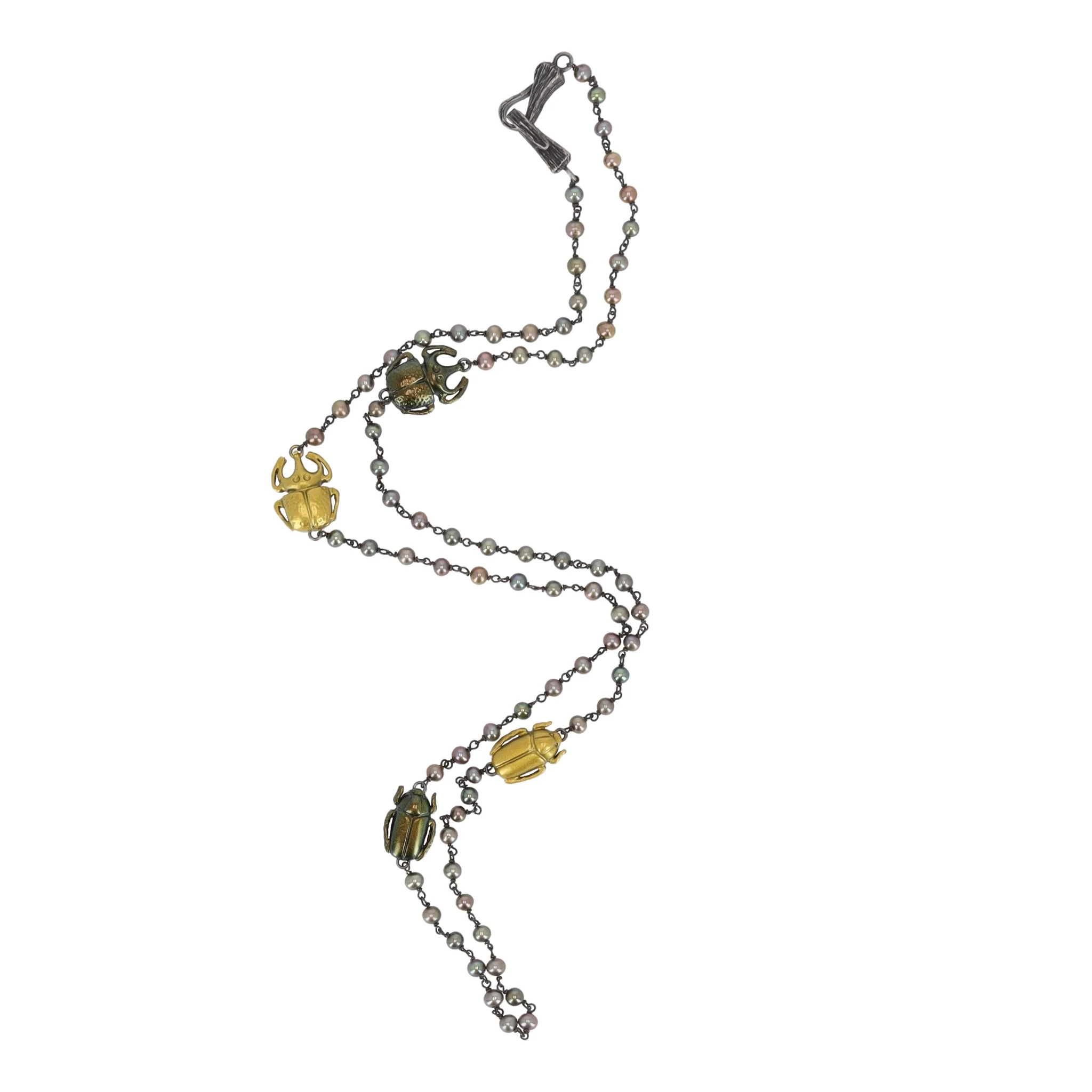 Bottega Veneta Scarab Necklace With Fresh Water Pearls, Oxidized Sterling Silver & Gold Plated - Image 8