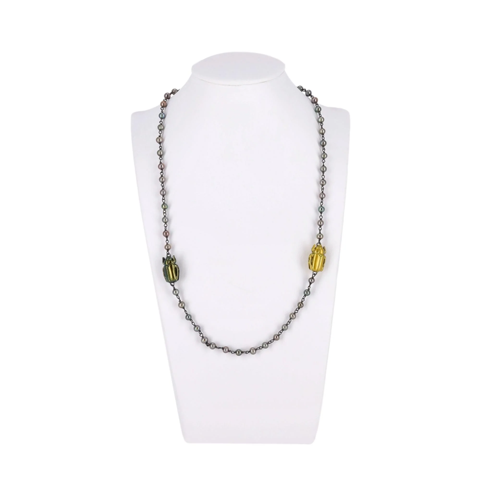 Bottega Veneta Scarab Necklace With Fresh Water Pearls, Oxidized Sterling Silver & Gold Plated - Image 9