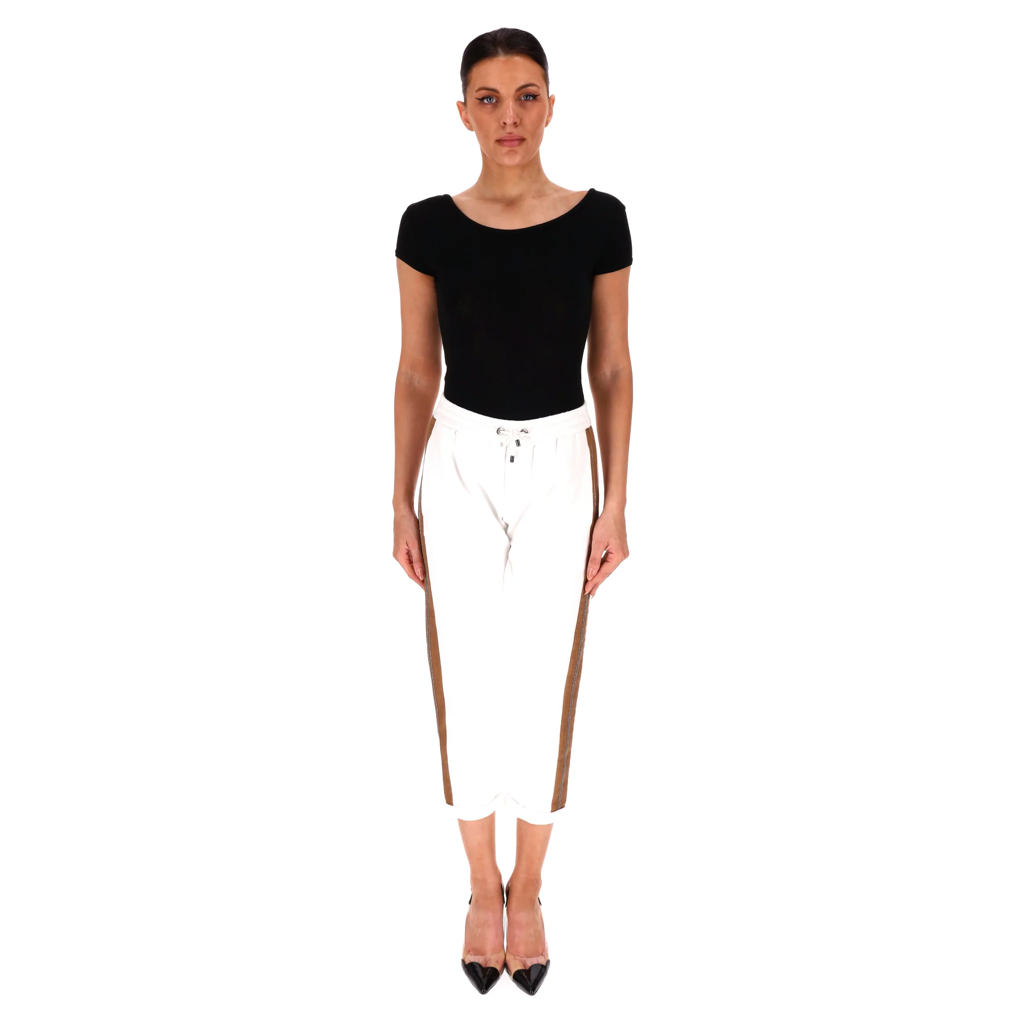 Brunello Cucinelli Cotton Side Stripe Cropped Joggers/Trousers. Size XS - Image 2