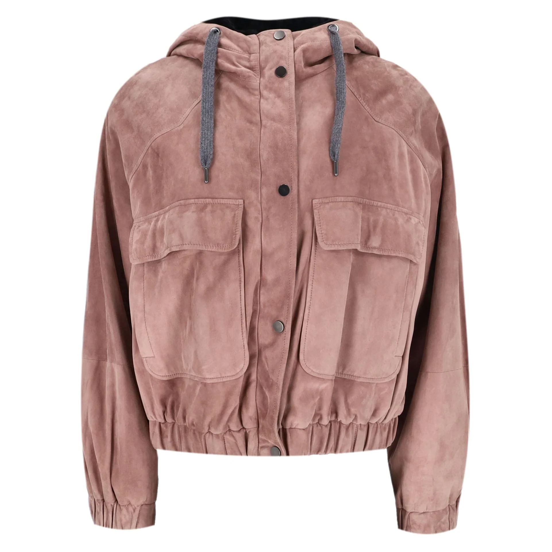Brunello Cucinelli Suede Hooded Bomber With Mink Fur Lining. Size XS