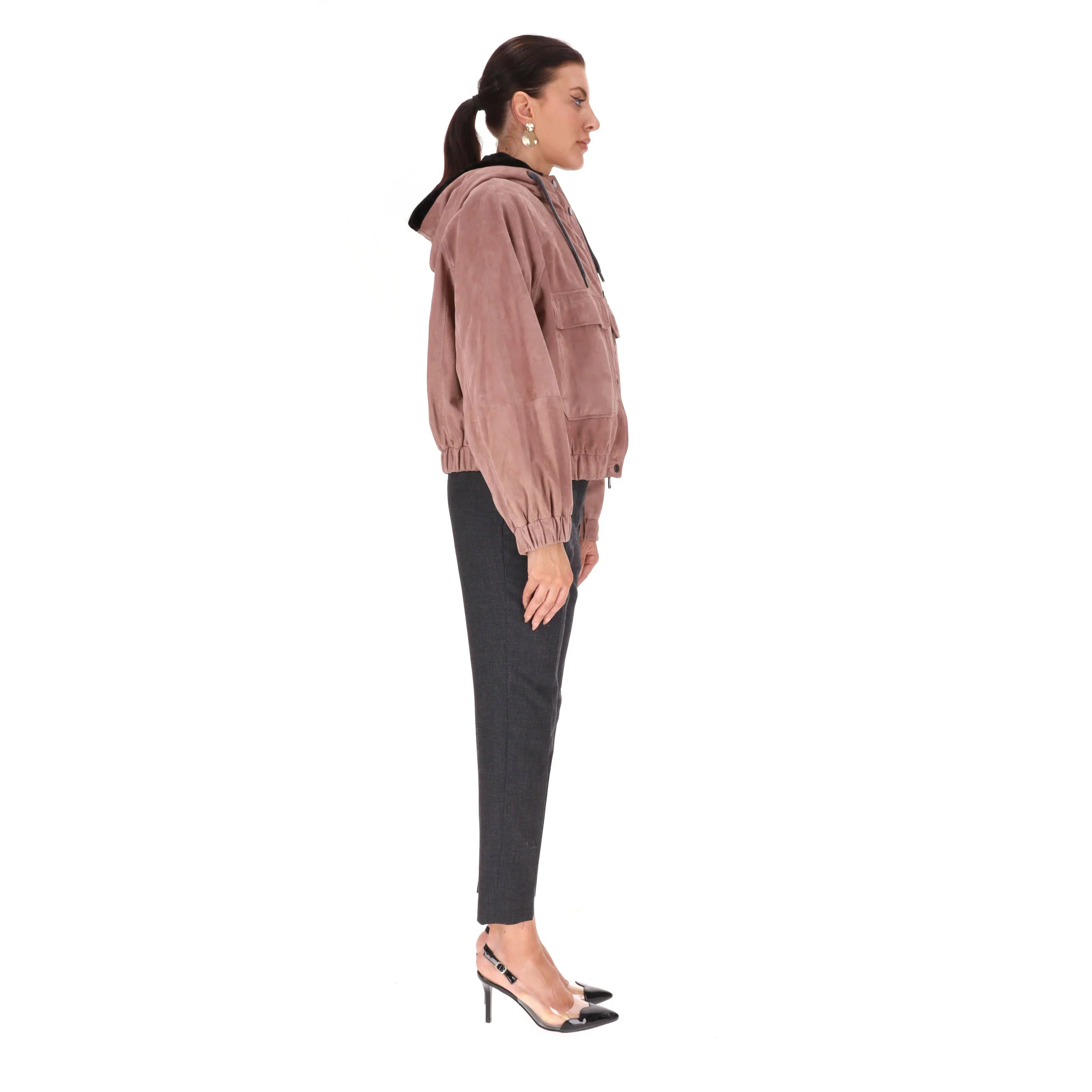 Brunello Cucinelli Suede Hooded Bomber With Mink Fur Lining. Size XS - Image 3