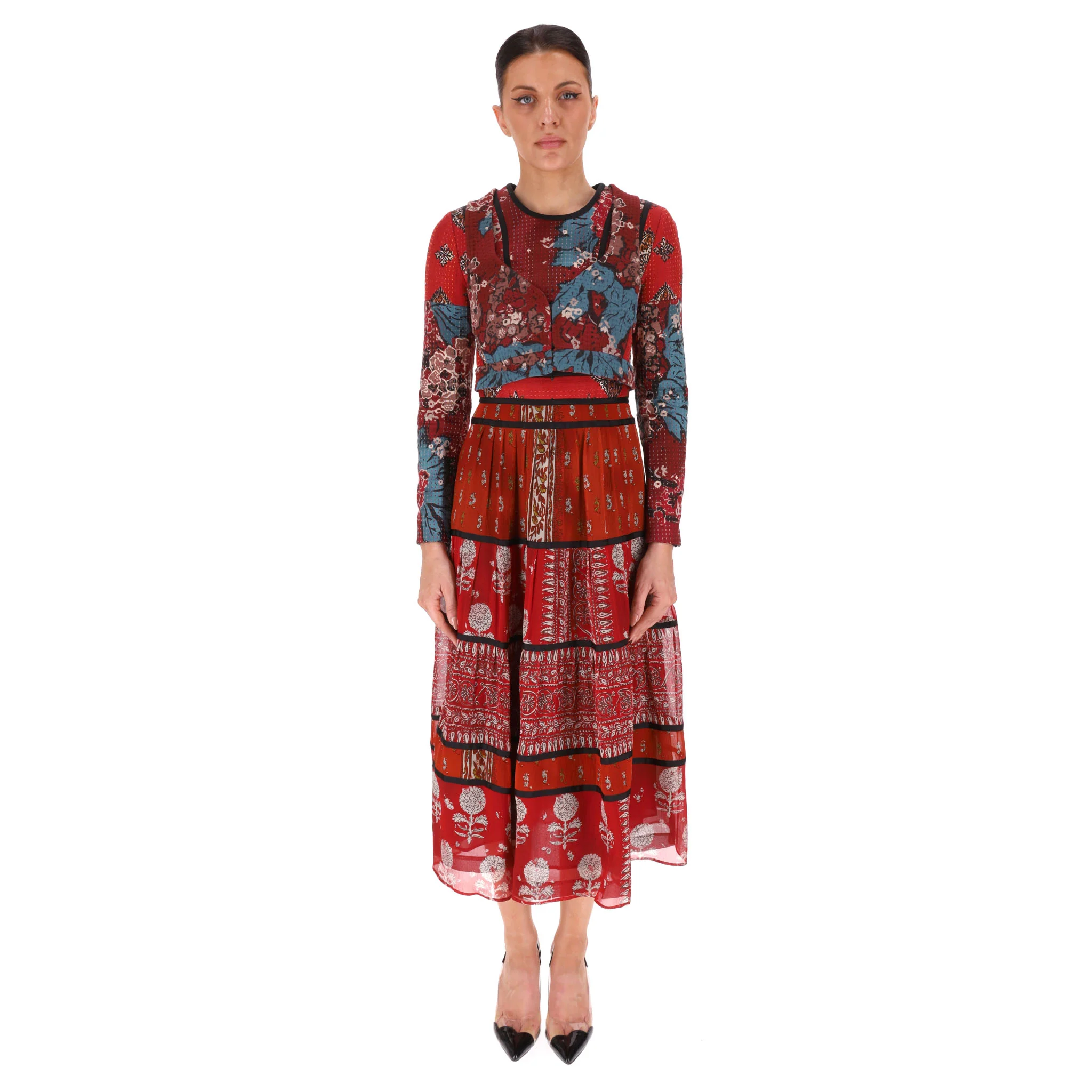 Burberry Prorsum Multi-Patterned Patchwork Silk Dress. Size 40IT - Image 2
