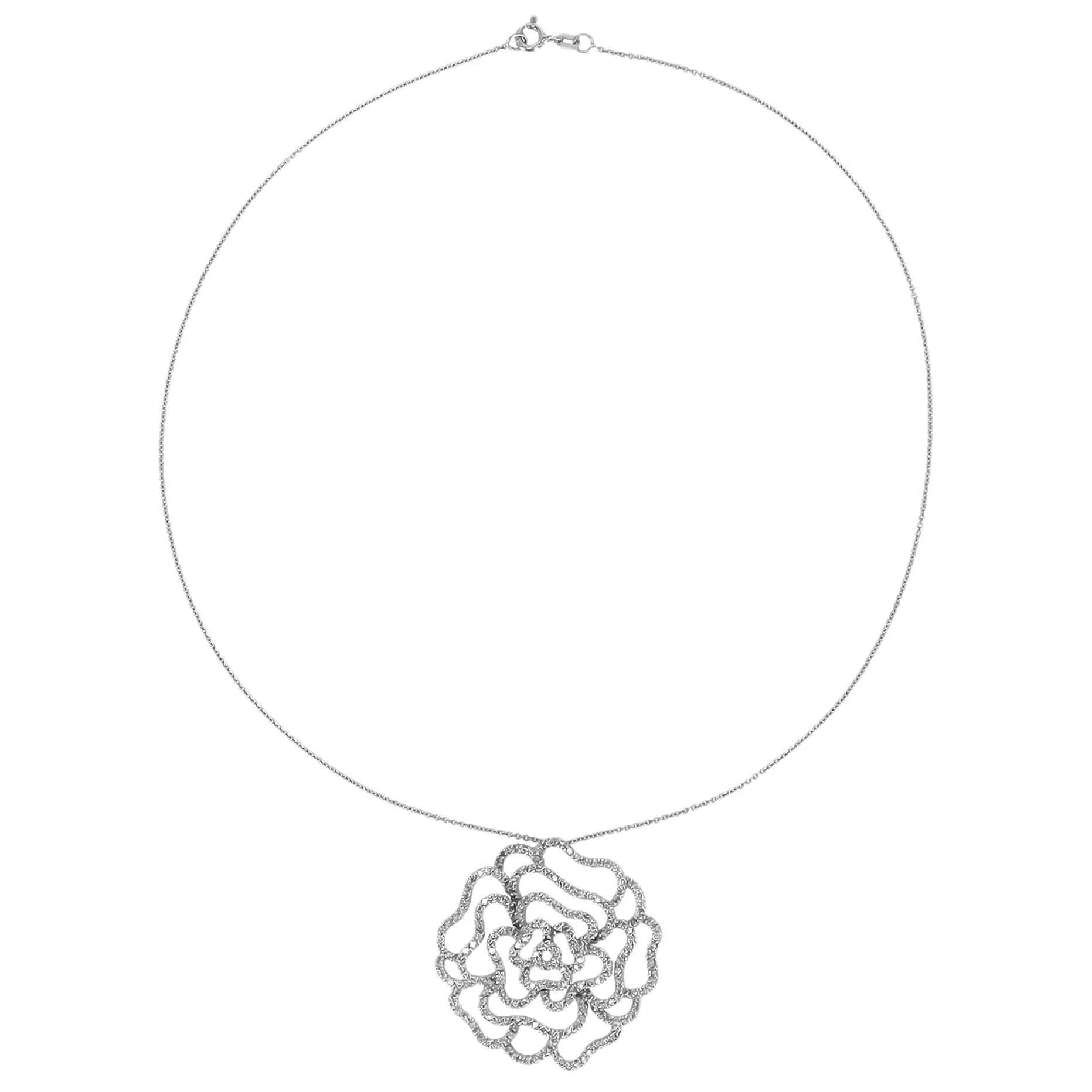 Diamond Camellia Flower Pendant Necklace in 14k White Gold