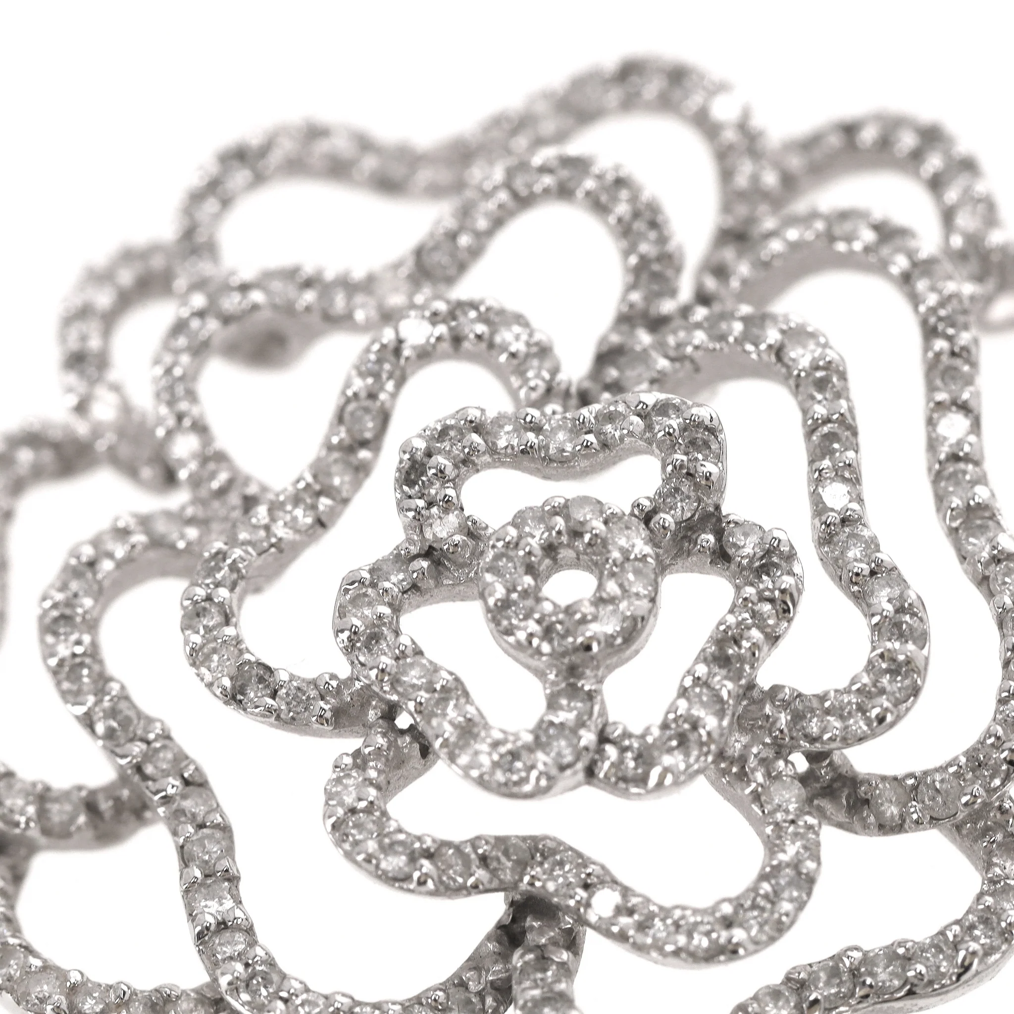 Diamond Camellia Flower Pendant Necklace in 14k White Gold - Image 4