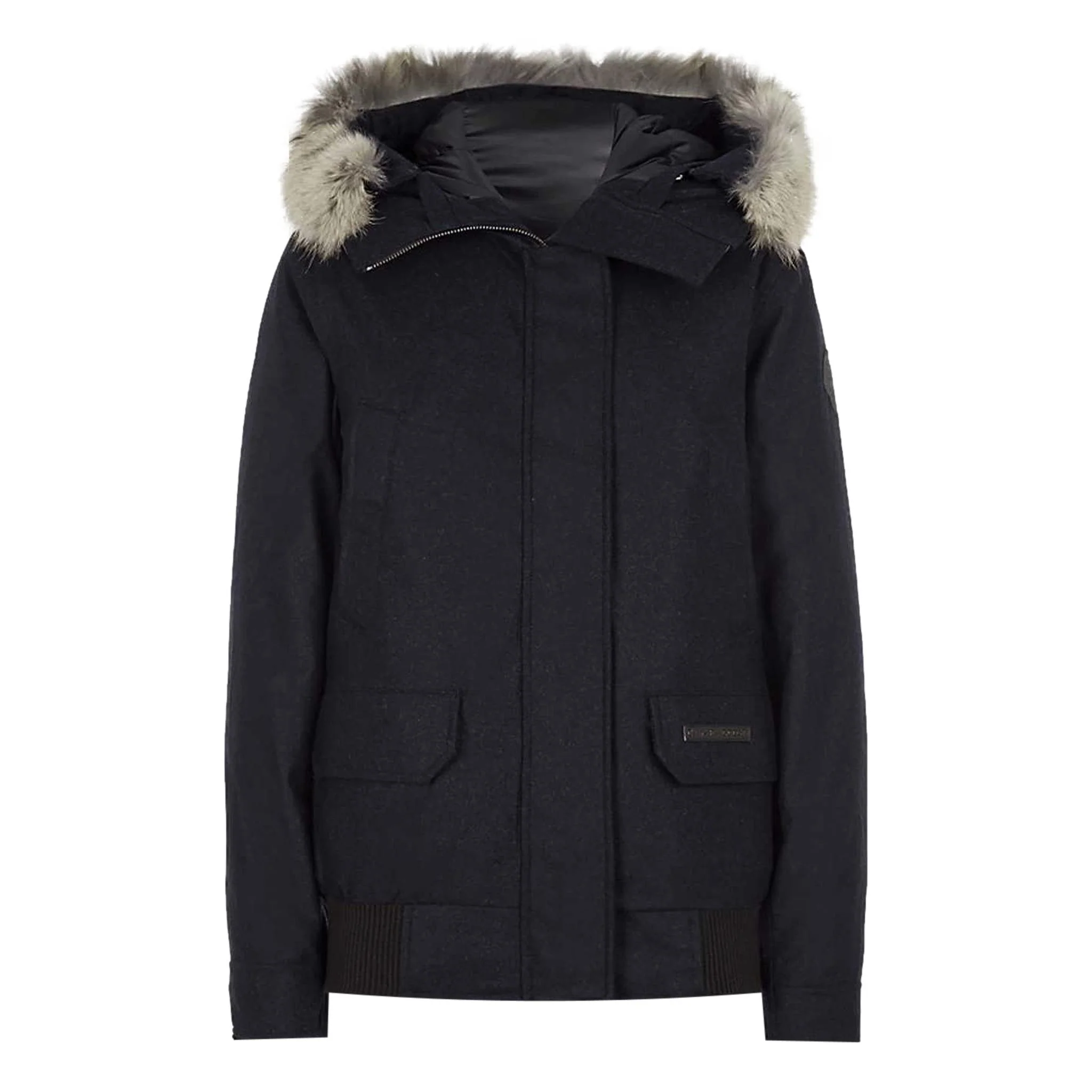 Canada Goose & Loro Piana Wool & Down Bomber Jacket With Coyote Fur Trim. Size S