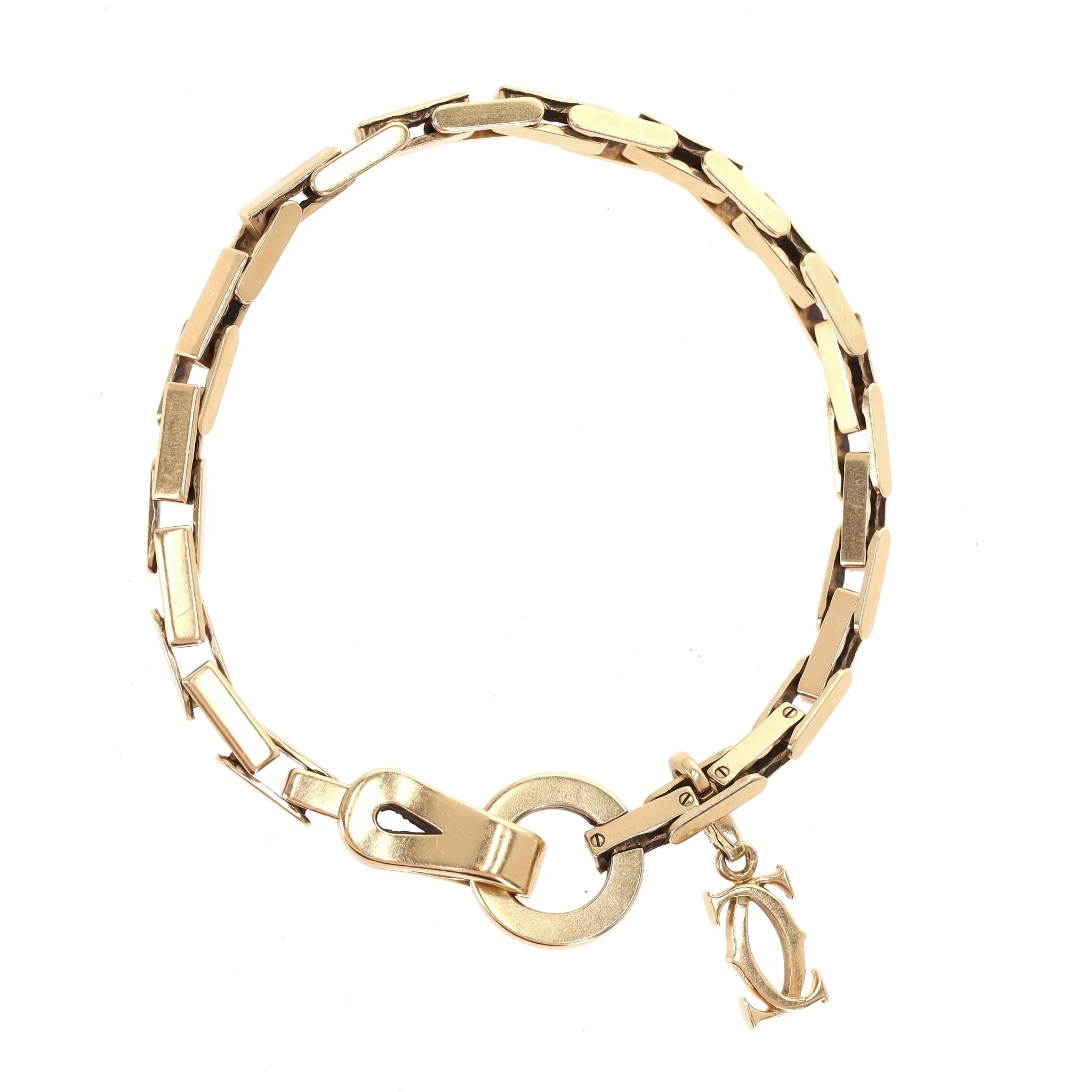 Cartier 18k Gold Agrafe Bracelet With Cartier Logo Charm - Image 4