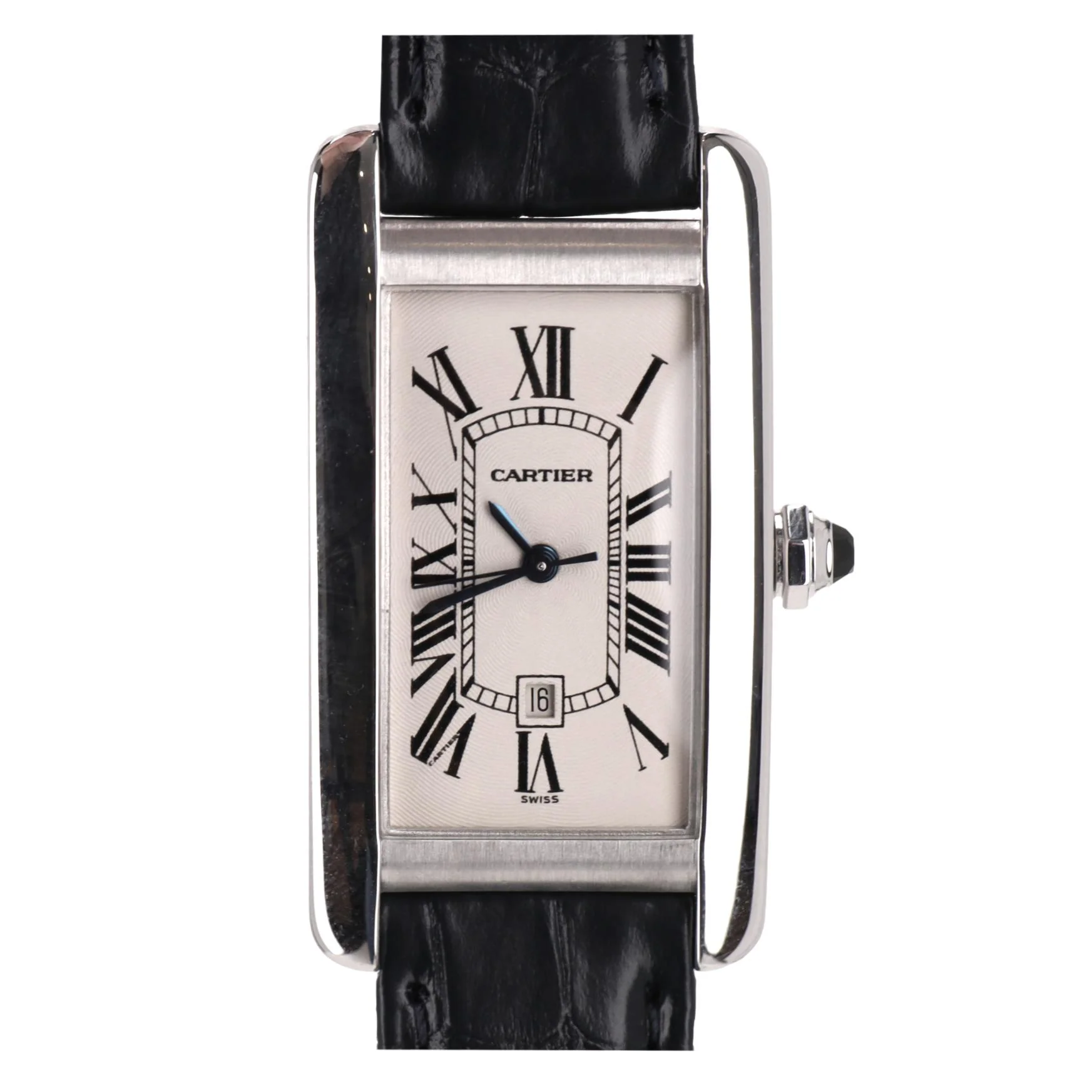 Cartier 18k White Gold Tank Americaine Watch With Alligator Strap