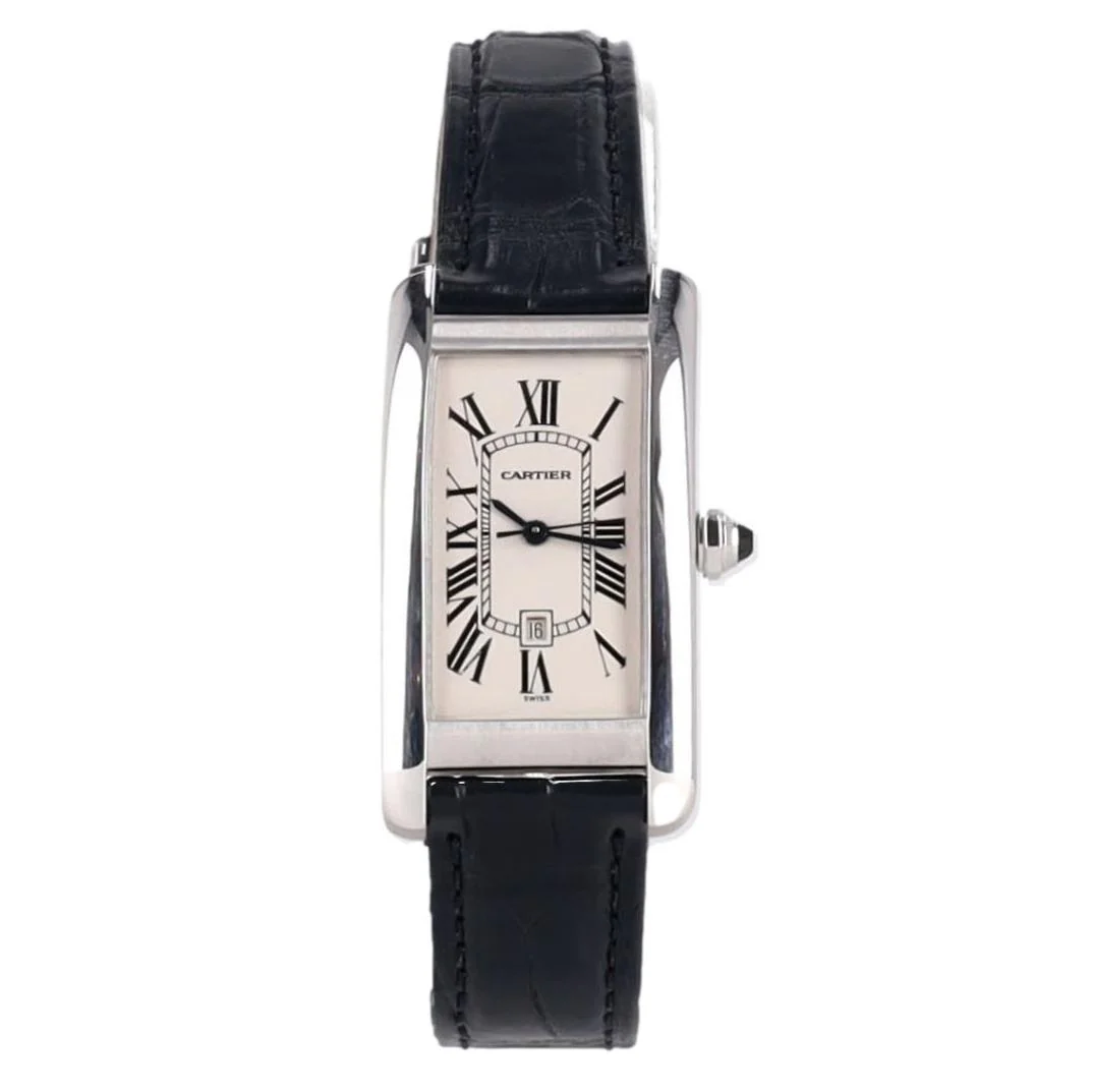 Cartier 18k White Gold Tank Americaine Watch With Alligator Strap - Image 4