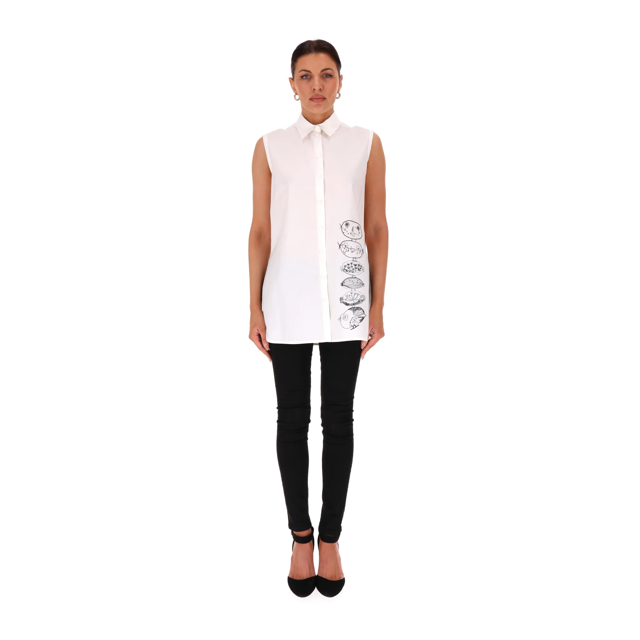 Carven Embroidery Detail Cotton Shirt. Size 38FR - Image 2