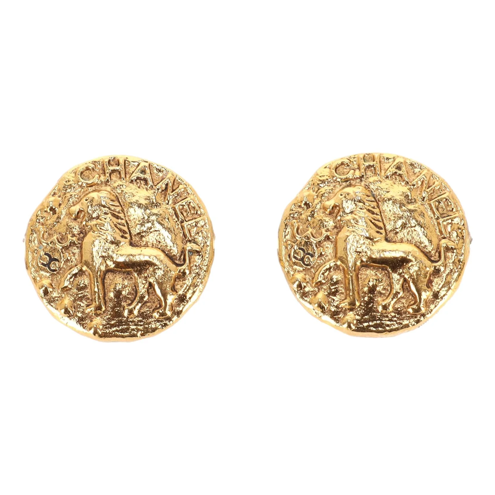 Chanel 1980's 24k Gold Plated Lion Clip-On Earrings