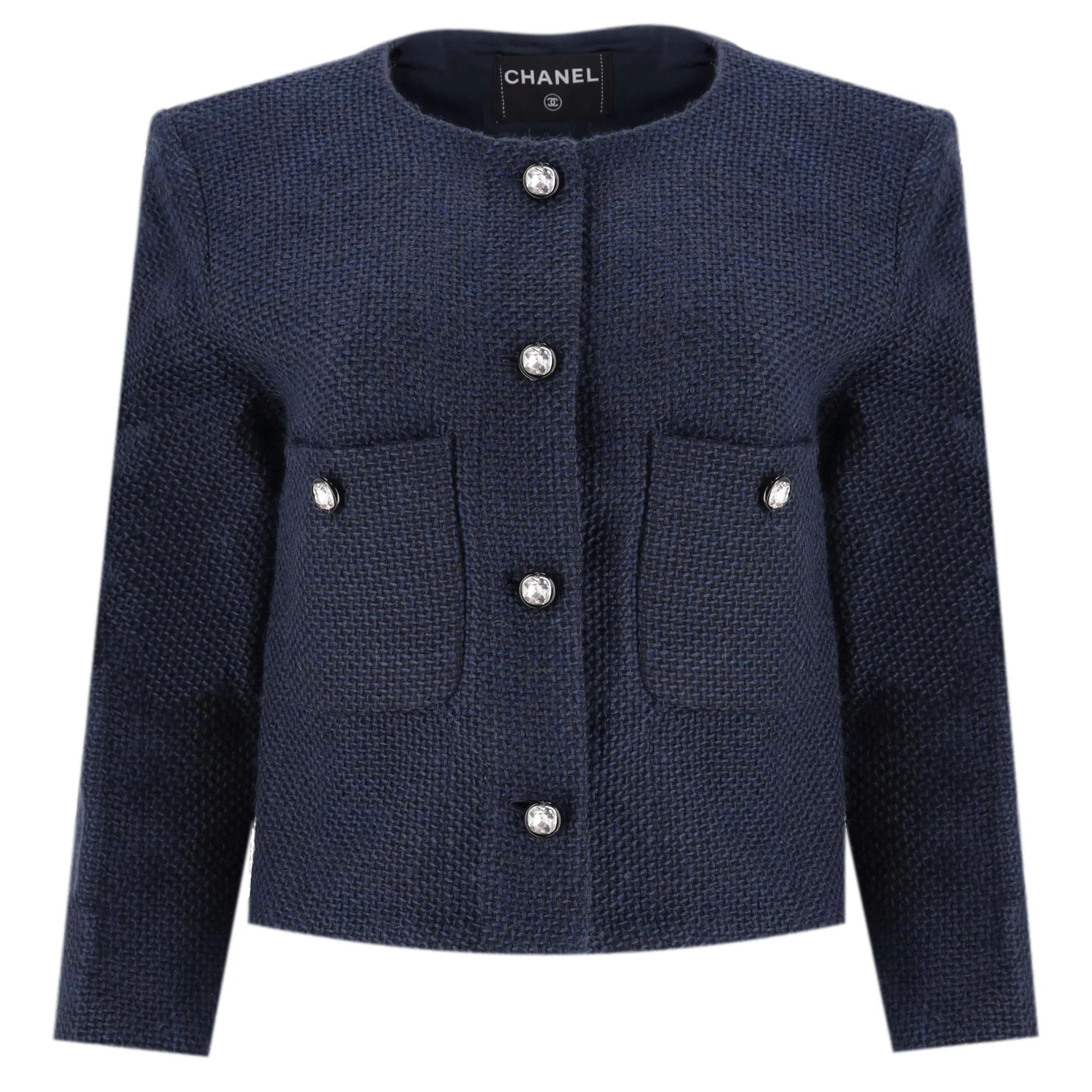 Chanel 2021 Wool Jacket With 'CC' Logo Detail Crystal Buttons. Size 38FR